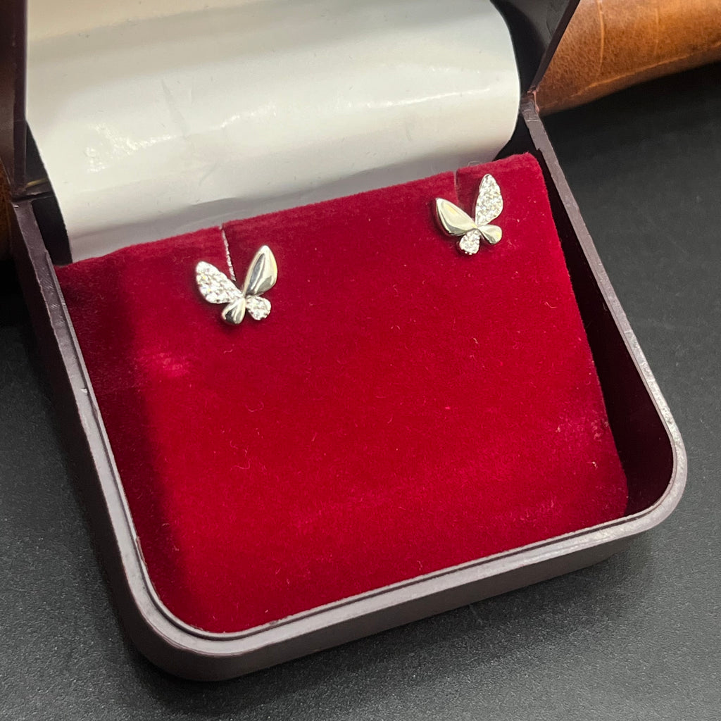 Silver Ladies Stud Butterfly Crystal Charms 925