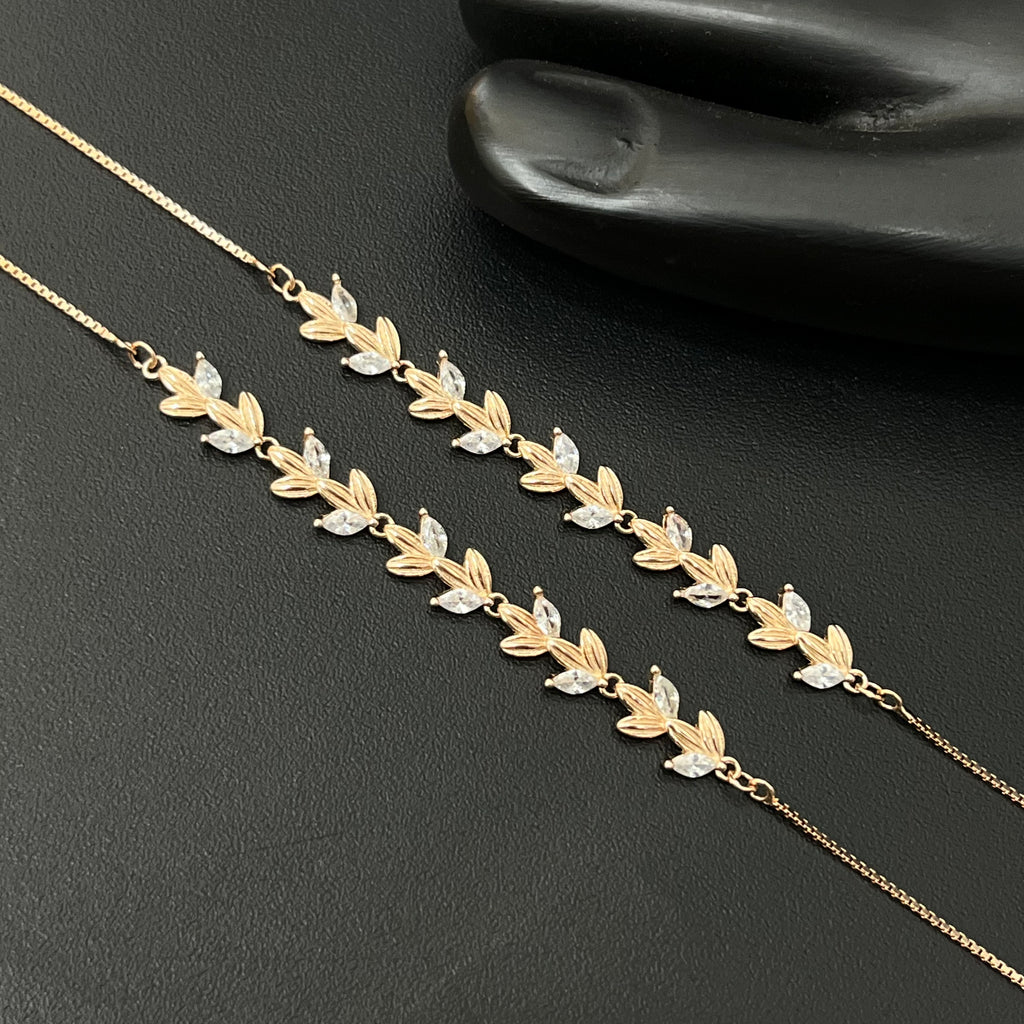 Silver Ladies Anklet Leaves & Petals Rosegold 925