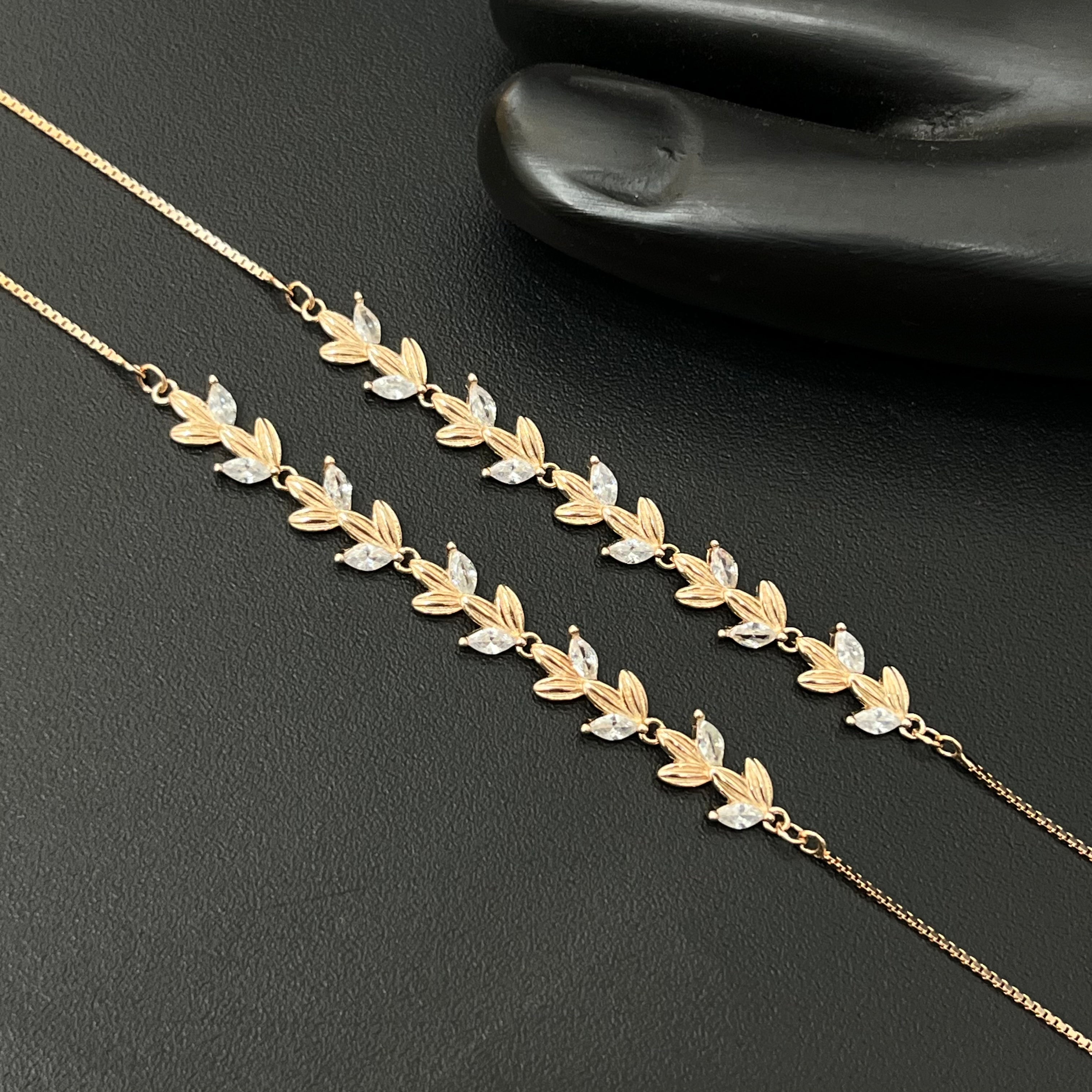 Silver Ladies Anklet Leaves & Petals Rosegold 925