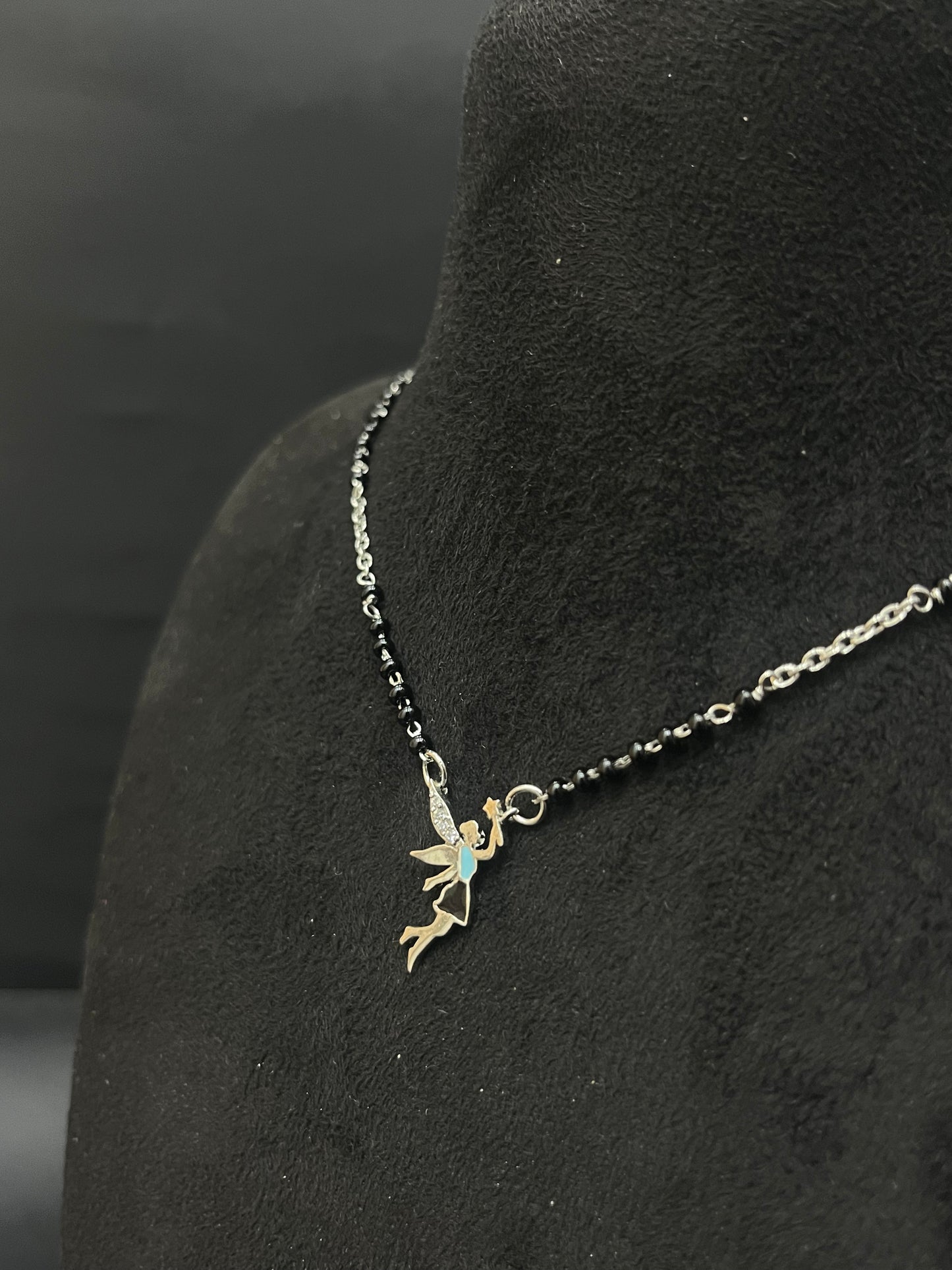 Ladies Silver Black Beads Chain Dancing Doll