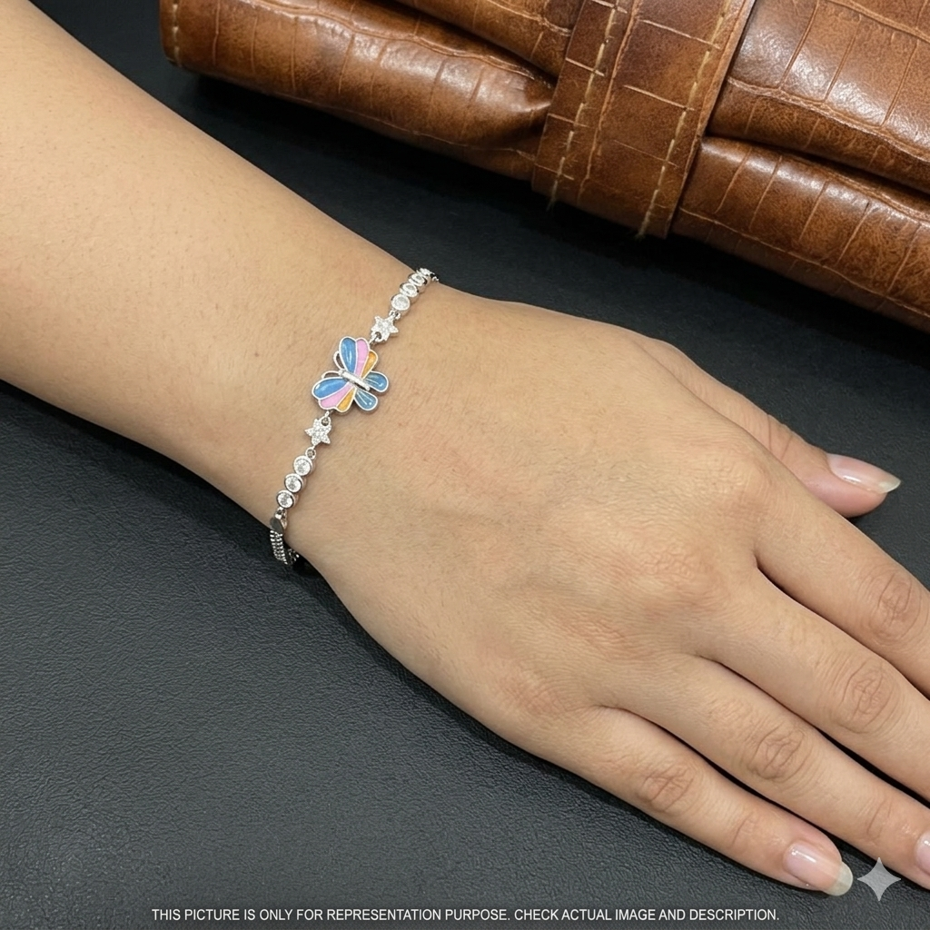 Silver Ladies Bracelet Epoxy Butterfly 925 E05
