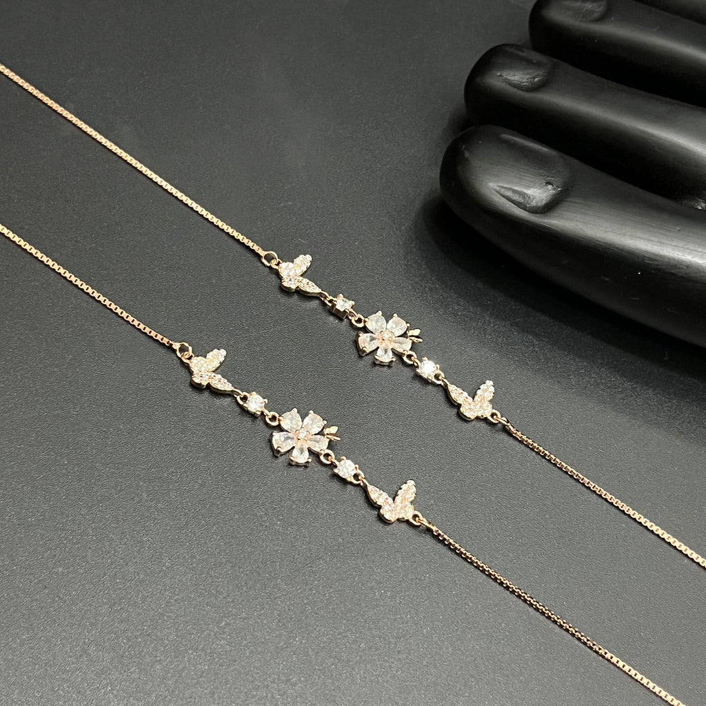 Silver Ladies Anklet Petal Butterfly Charms Rose Gold 925