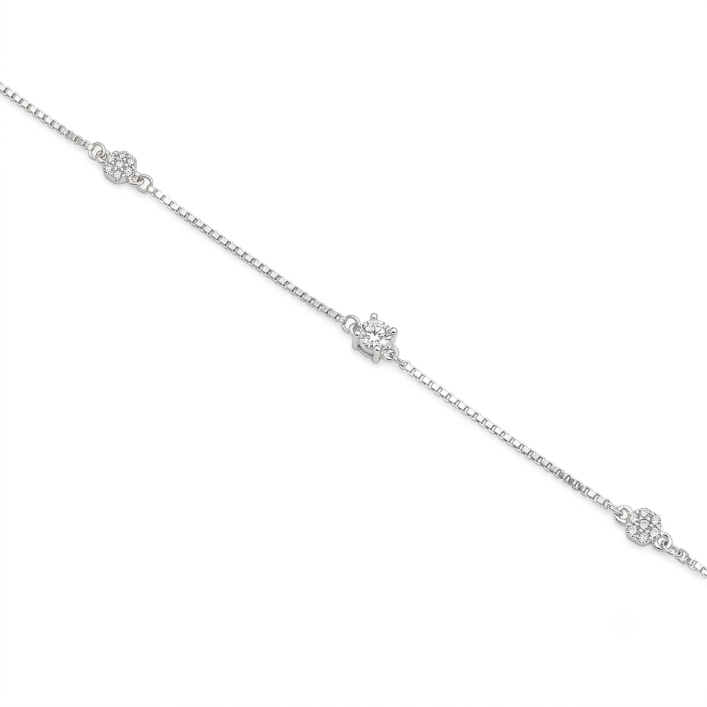 Silver Ladies Bracelet Three Diamond White Stone Edition 1 925