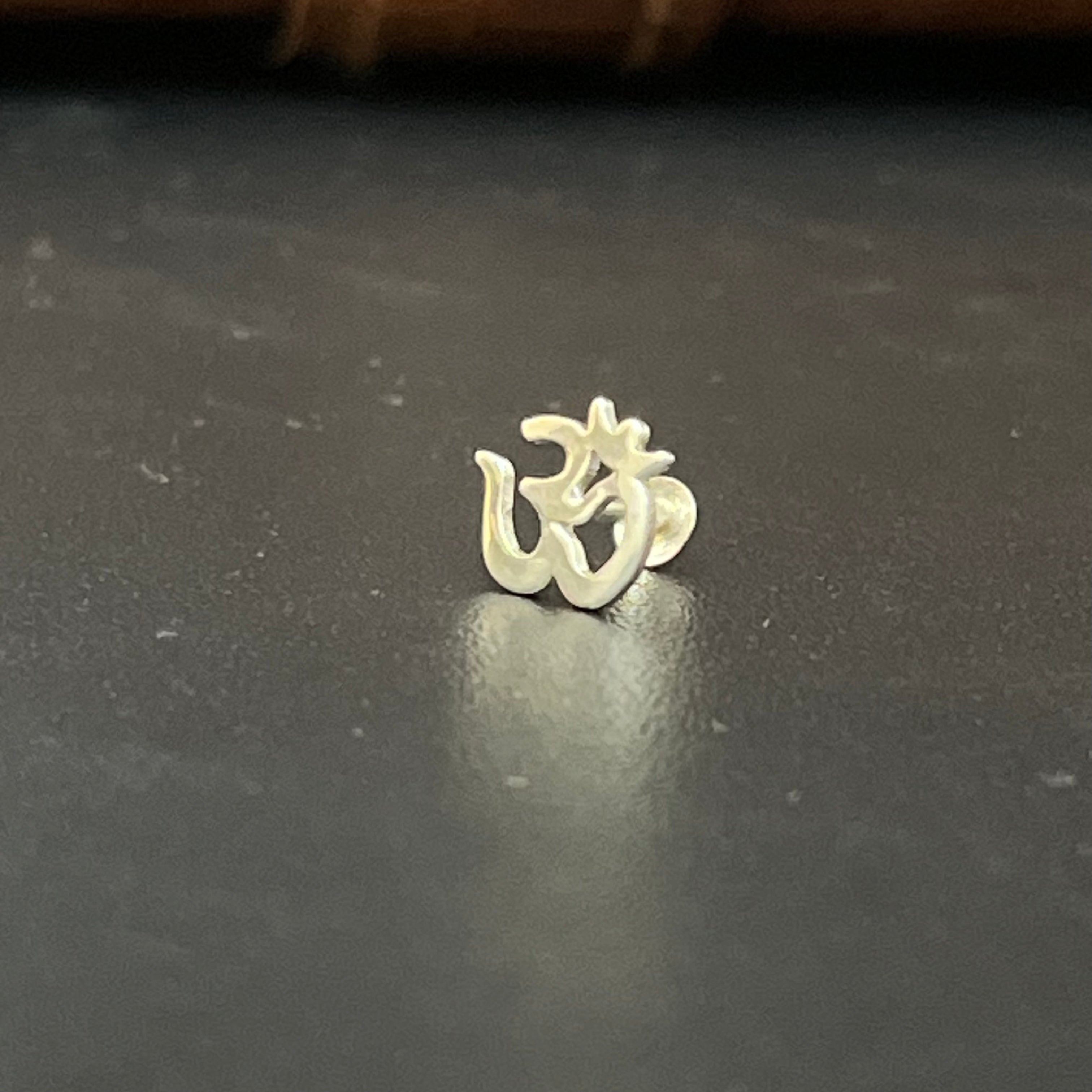 Silver Mens Single Ear Hindi OM Stud