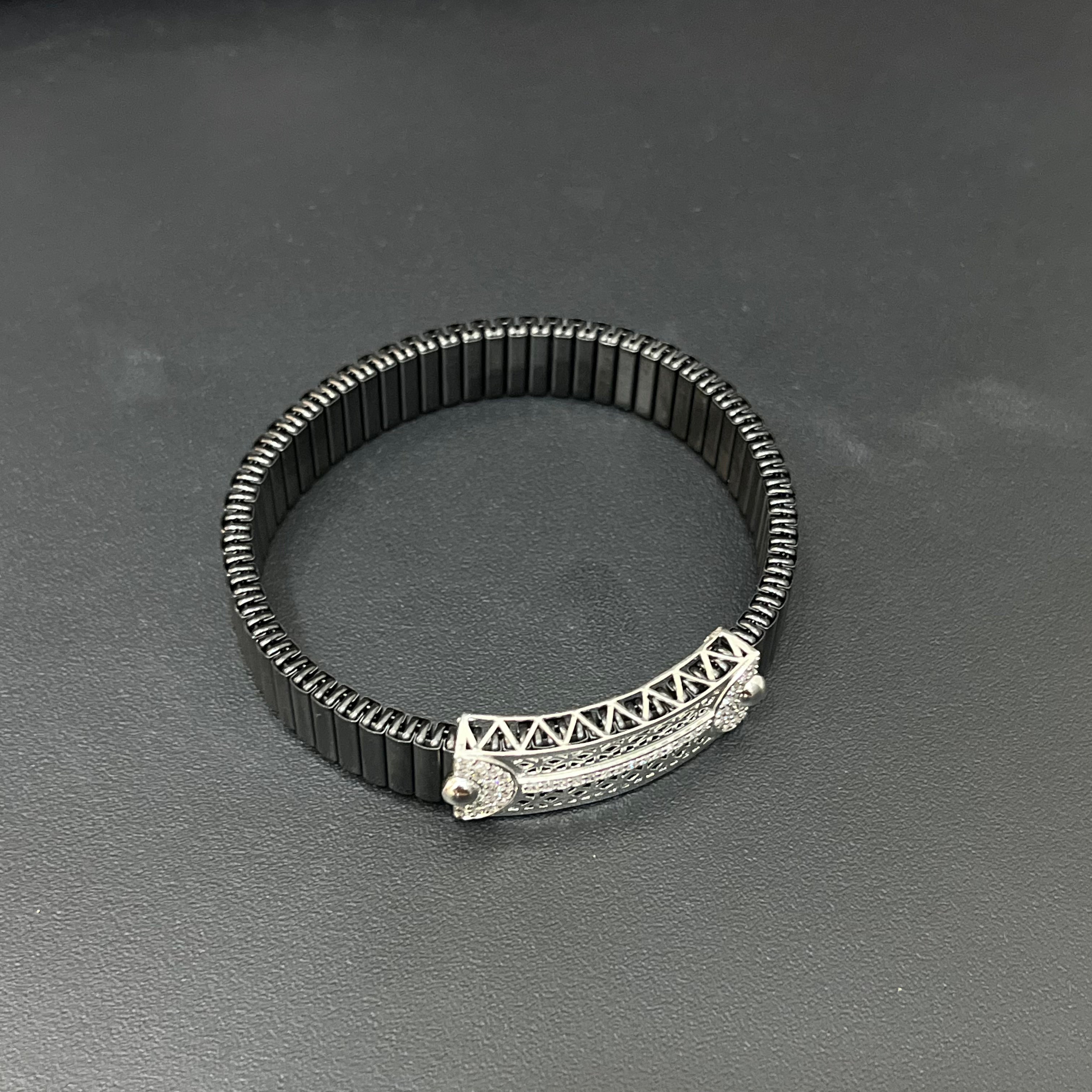 Silver Mens Flexible Bracelet Laser Cut 925