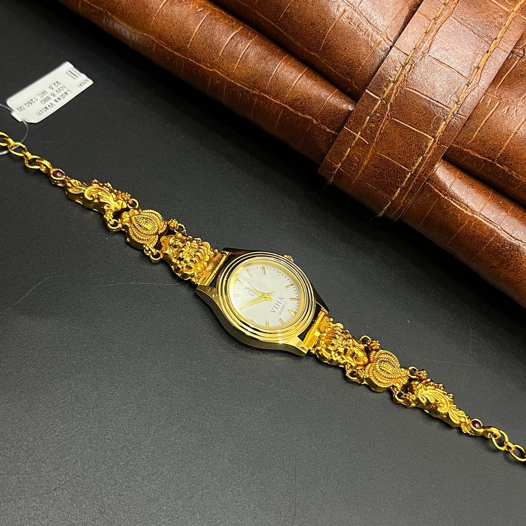 Silver Ladies Watch Antique Crown Lakshmi Art Gold Finish 925