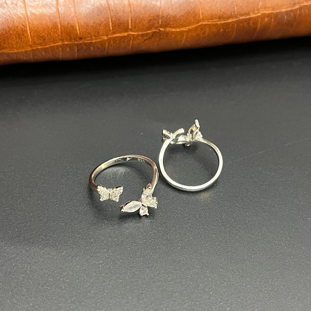 Silver Ladies Toe Rings 925 Cz Butterfly 925