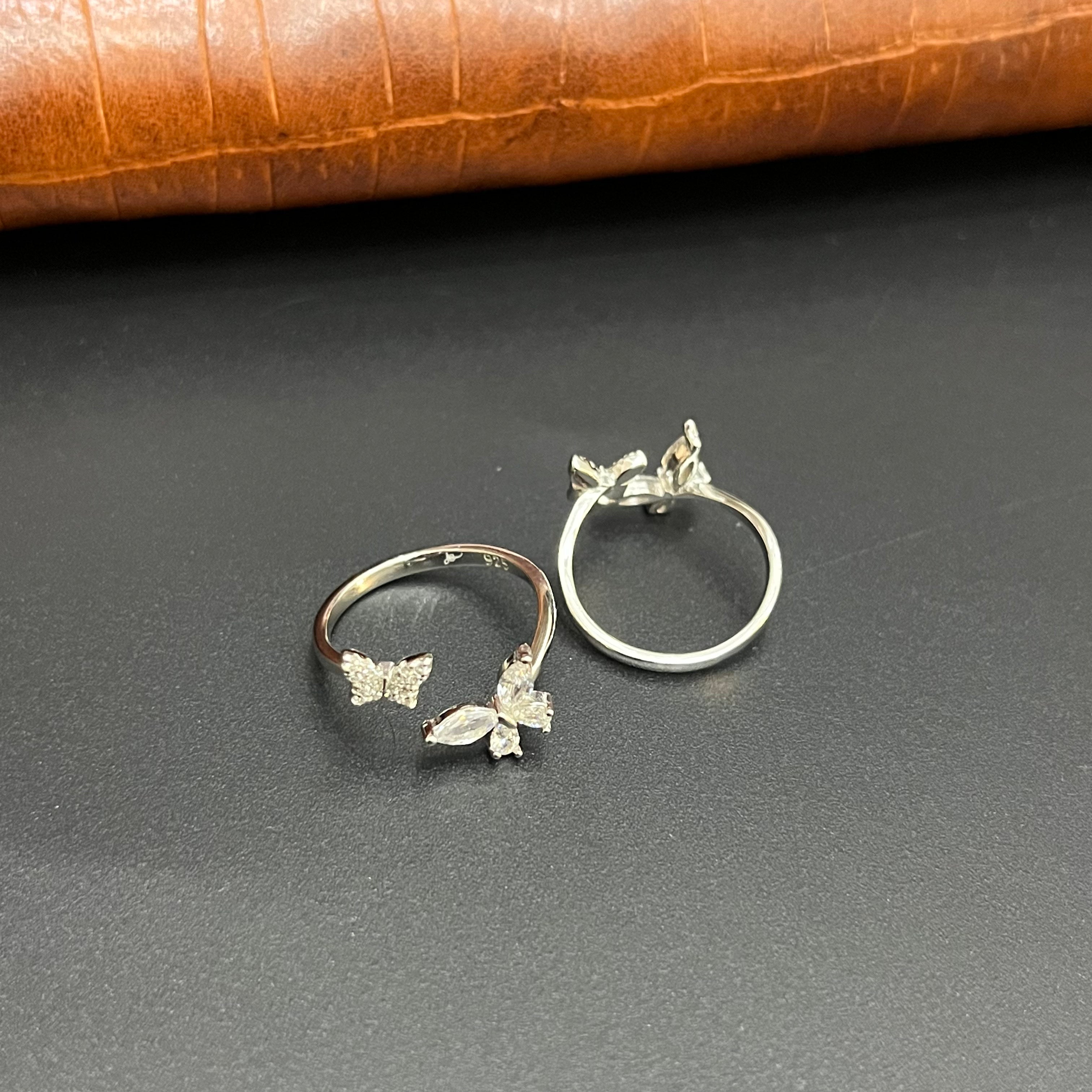 Silver Ladies Toe Rings 925 Cz Butterfly 925