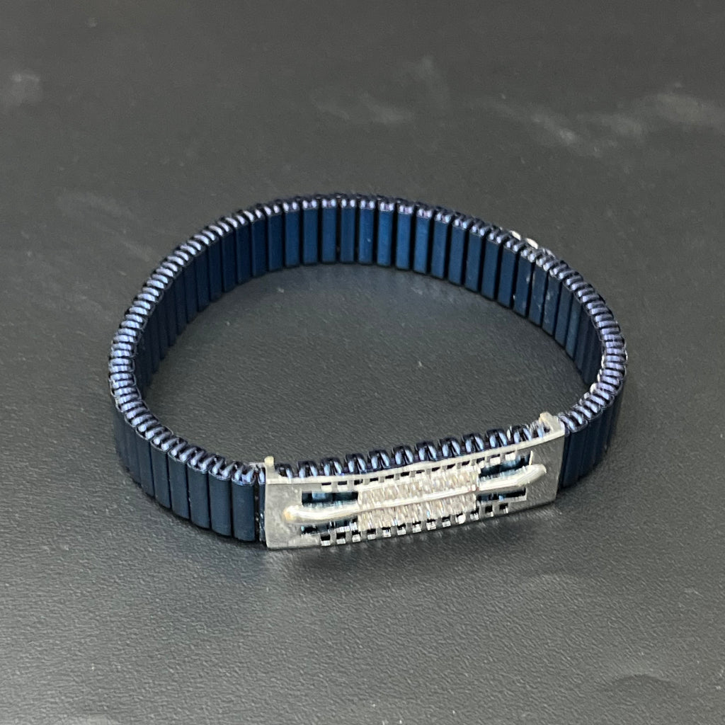 Silver Mens Flexible Bracelet Blue Band ziron 925