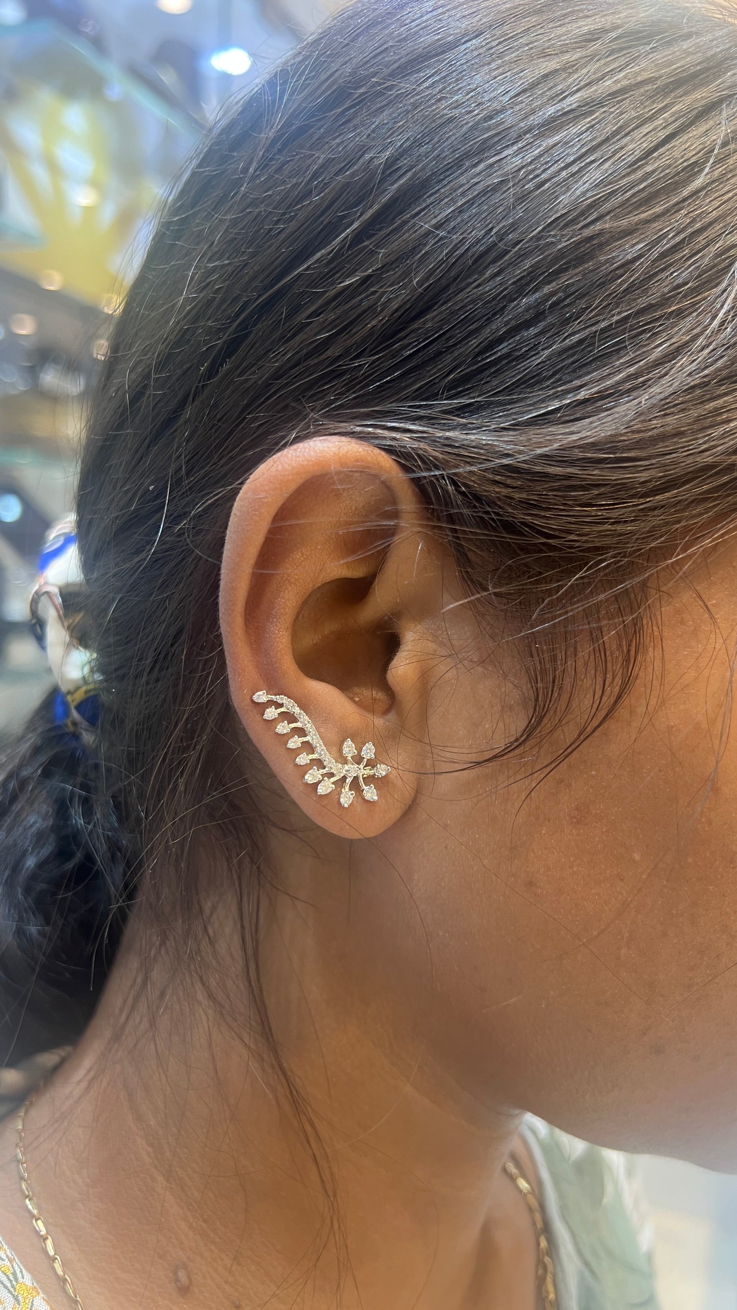 Silver Ear cuffs Gold Finished Floral Diamond