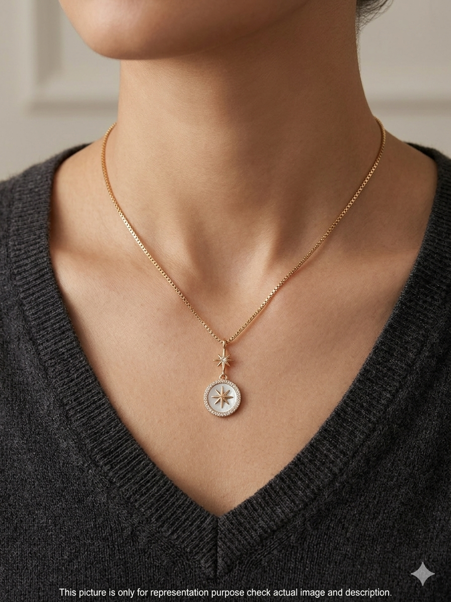 Ladies Pendant Chain_Circular With White Stone