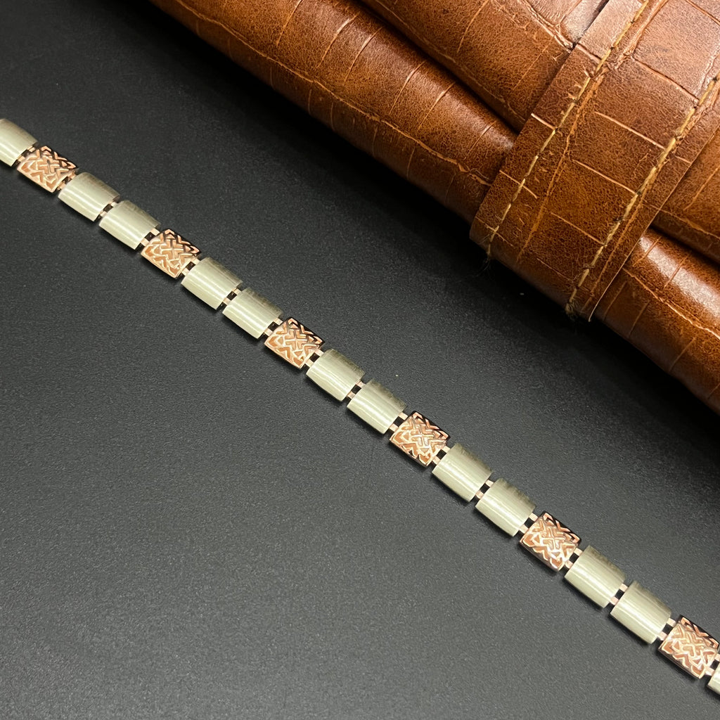 Silver Mens Bracelet Floral Pattern Luxe Rose Gold 925
