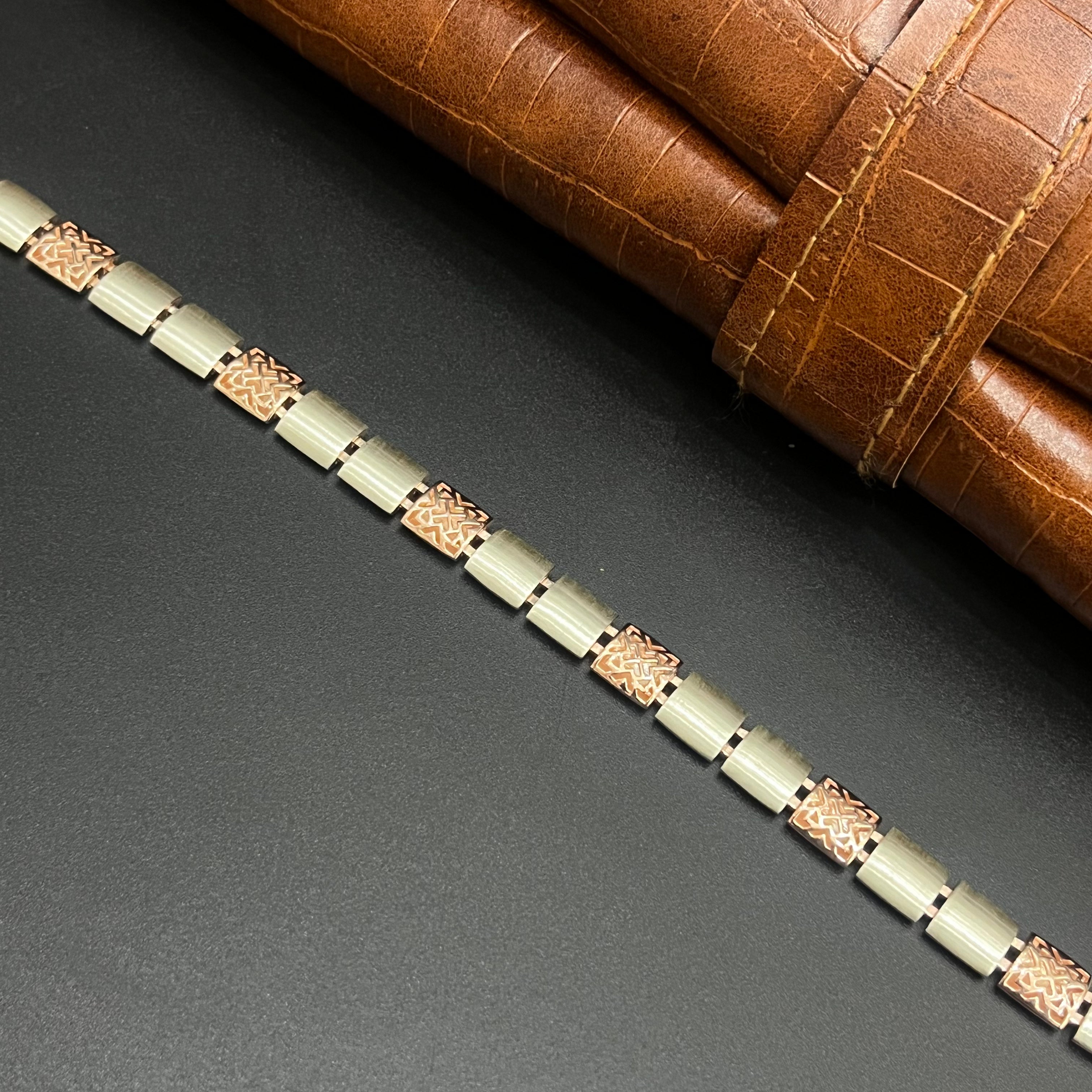 Silver Mens Bracelet Floral Pattern Luxe Rose Gold 925