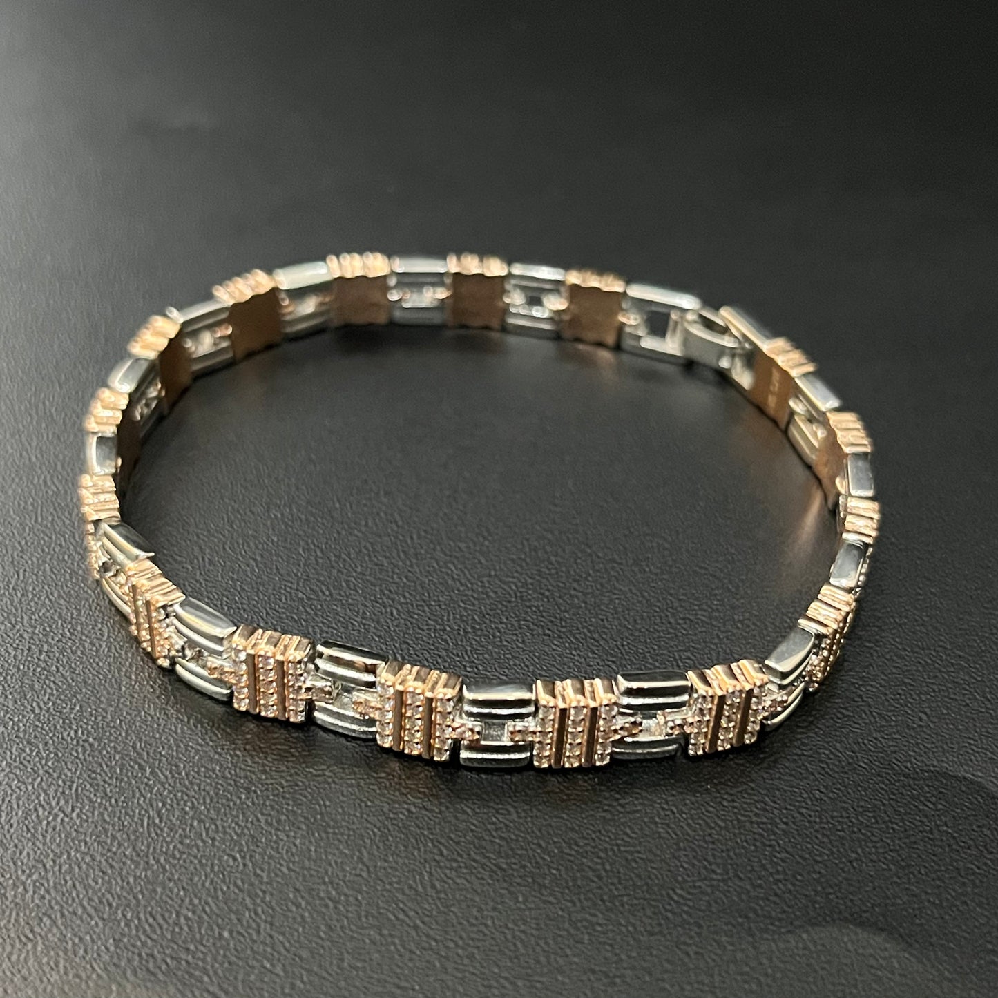 Silver Mens Bracelet Center Hedged Boxes