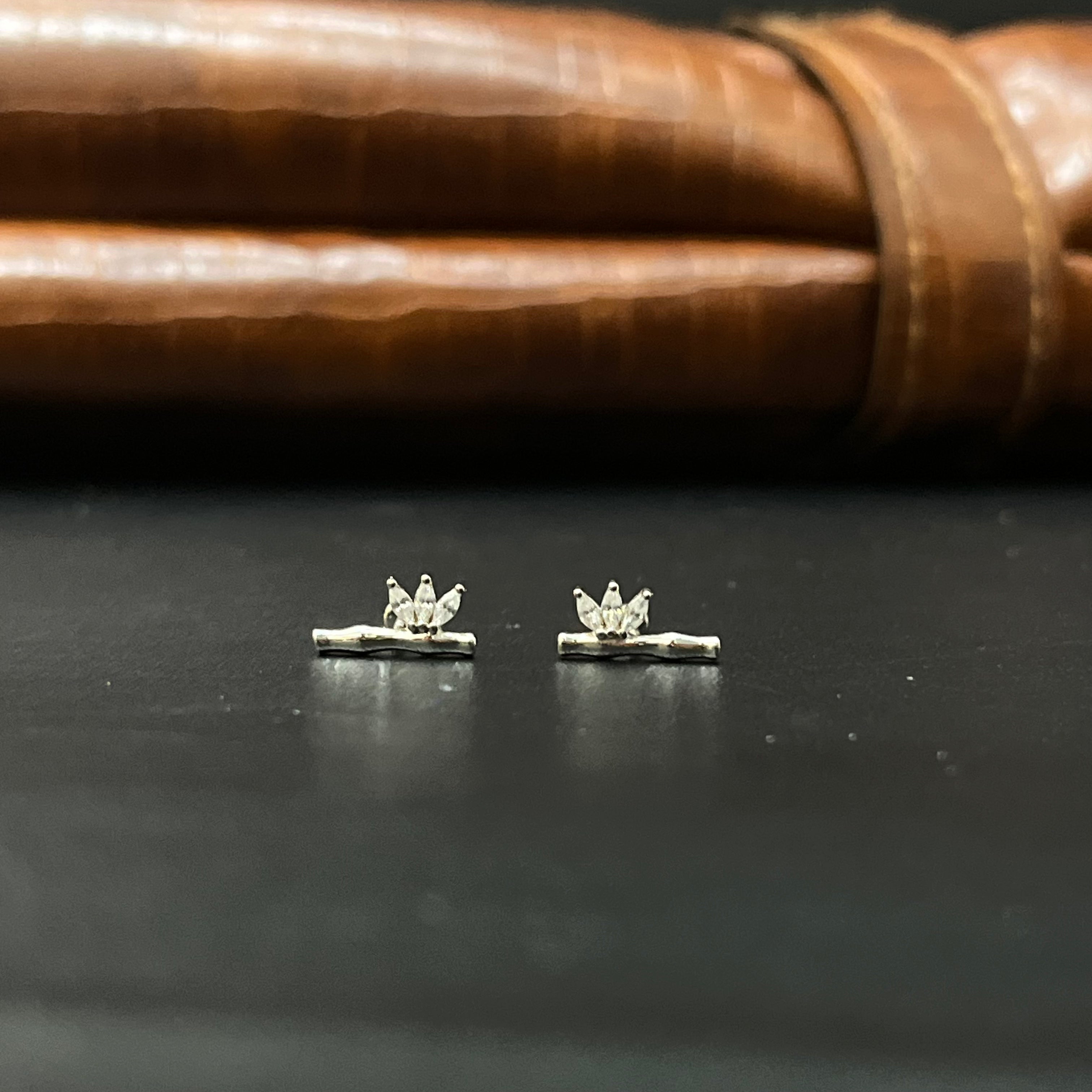Silver Second Studs Leafs Drops  Rosegold