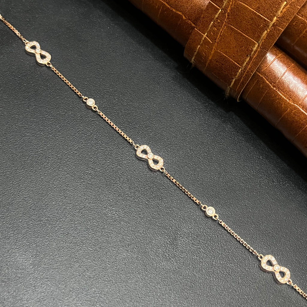 Silver Ladies Bracelet Triple Infinity White Stone Rose Gold 925