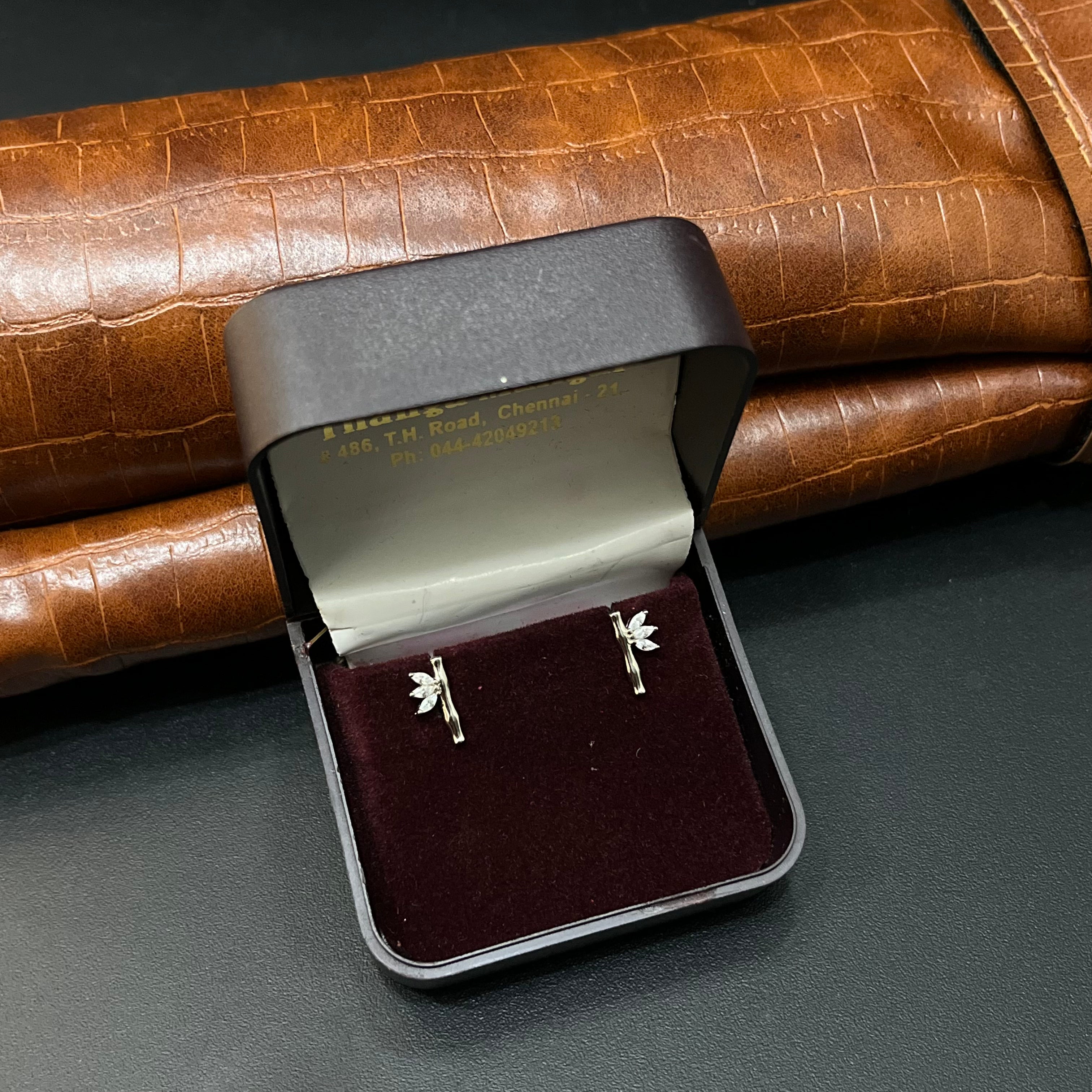 Silver Second Studs Leafs Drops  Rosegold