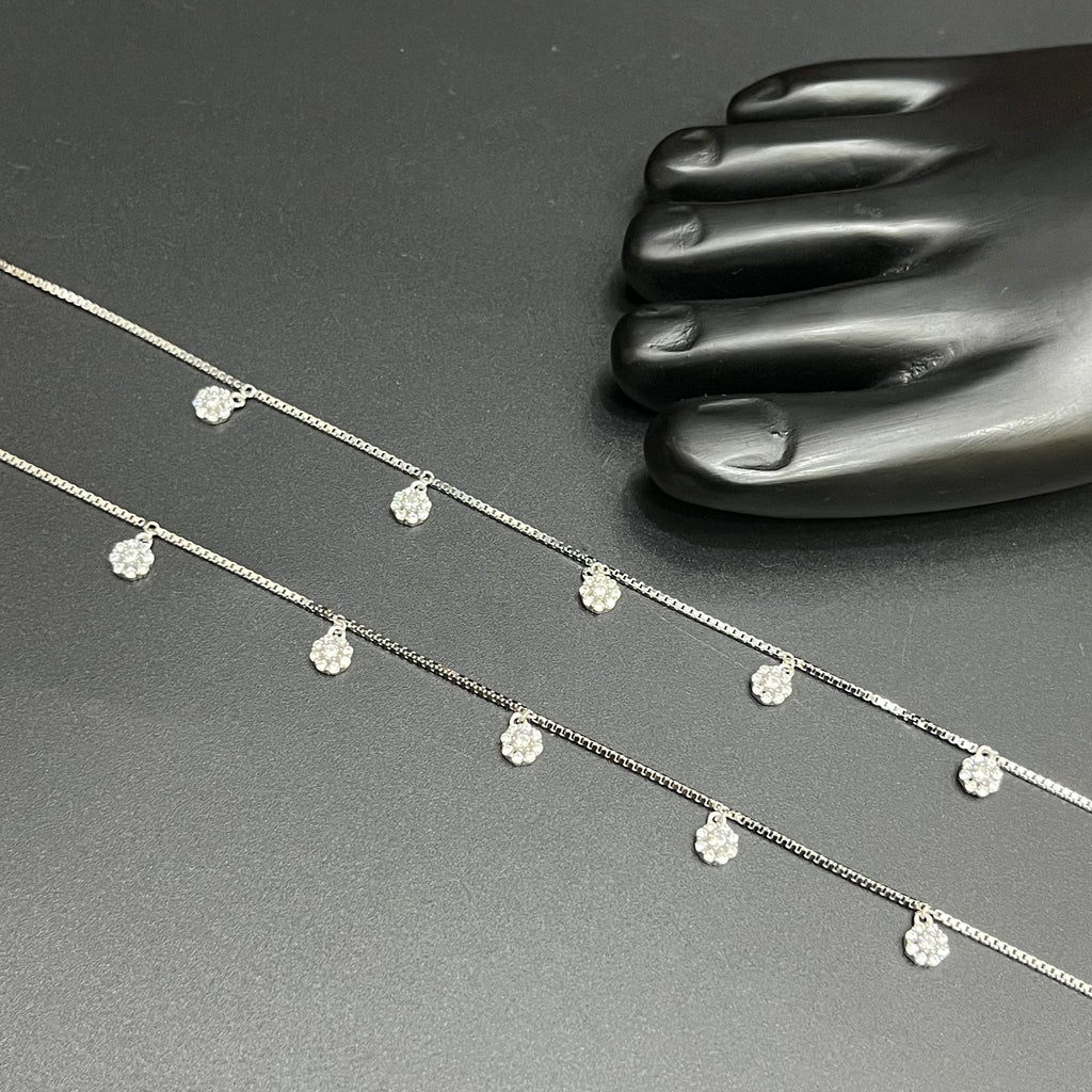 Silver Ladies Anklet Floral Drop Stones 925