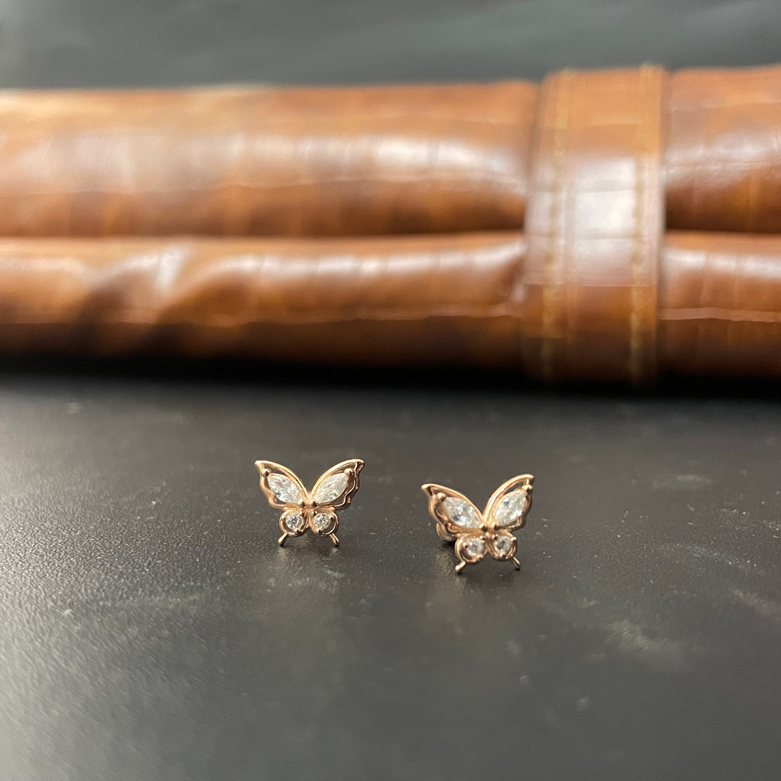 Silver Second Stud Butterfly Rose Gold 2