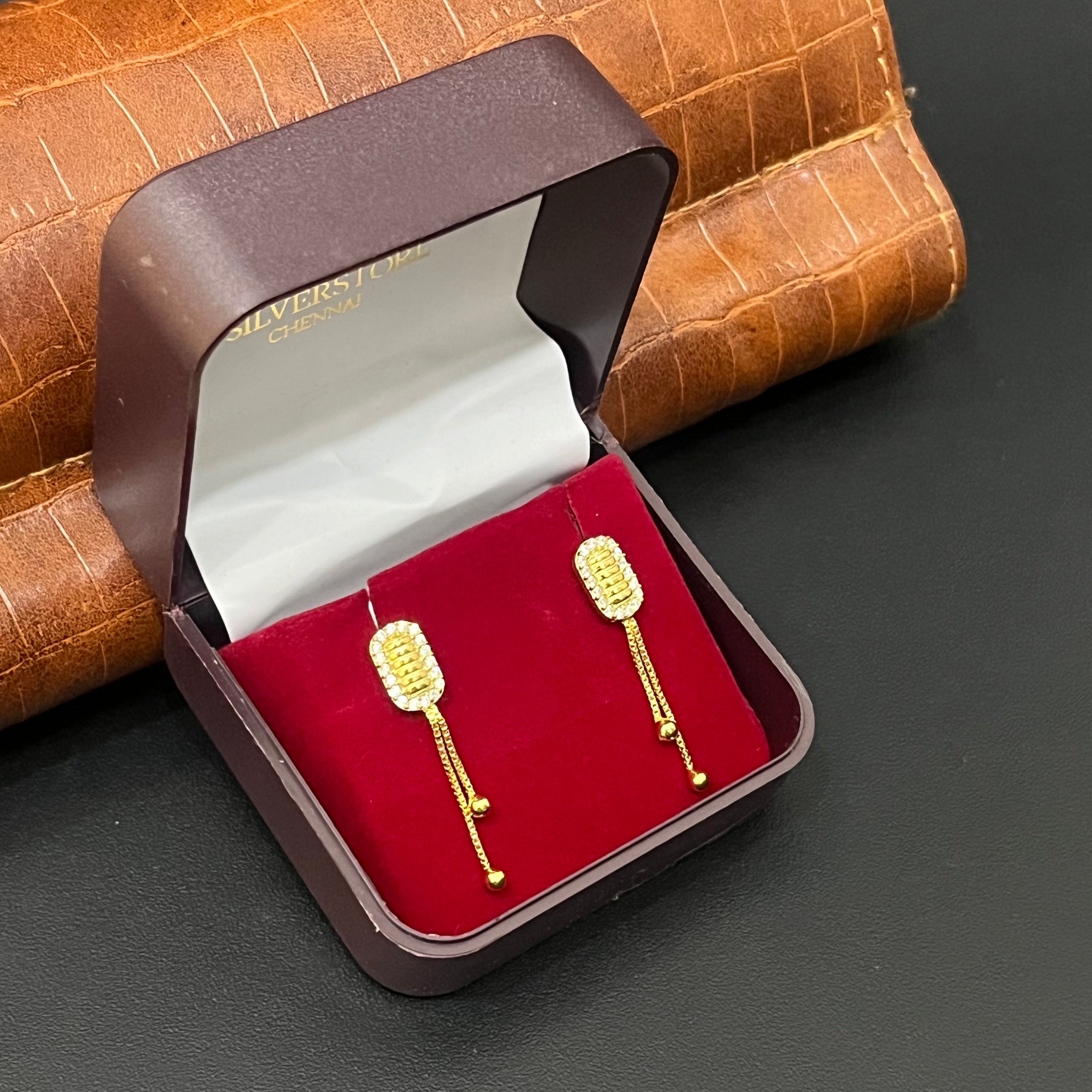 Silver Ladies Stud Box Two Chain Line Drop Gold Finished 92592.5