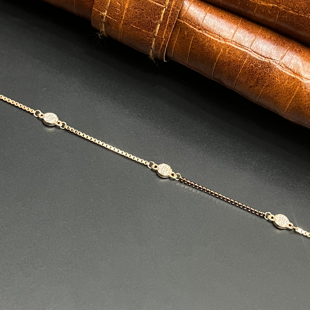 Silver Ladies Bracelet Three Solitaire Disc Stones Rose Gold 925