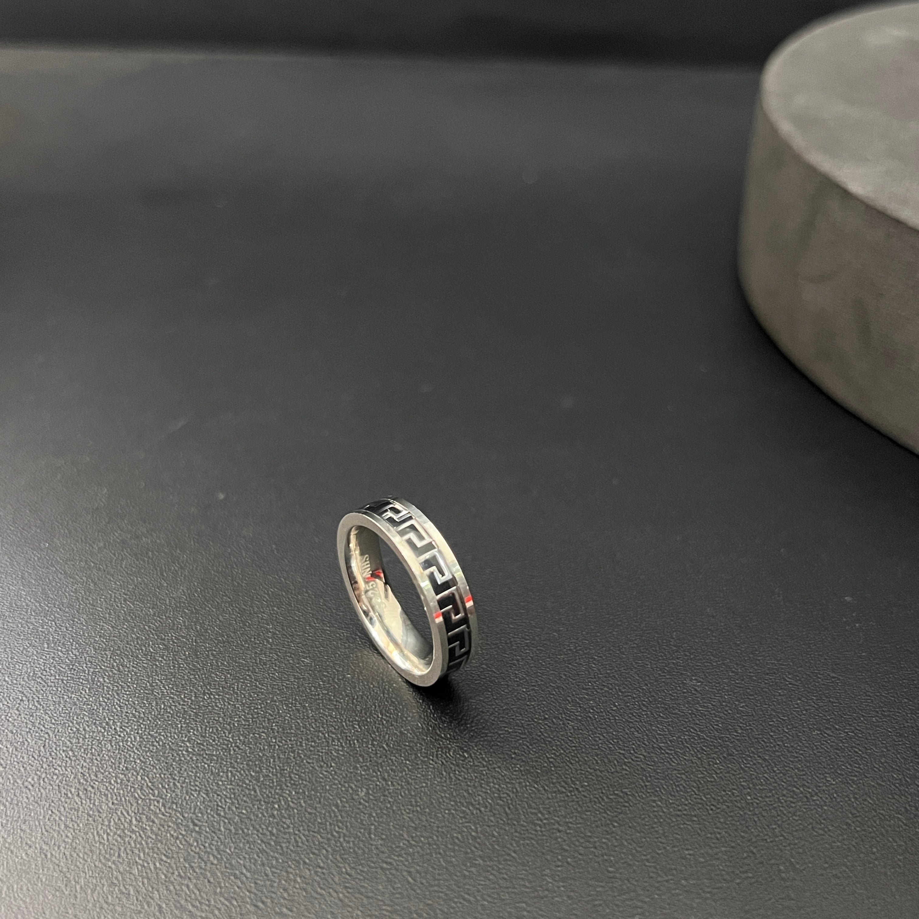 Silver Mens Ring Maze Ring Matte Black