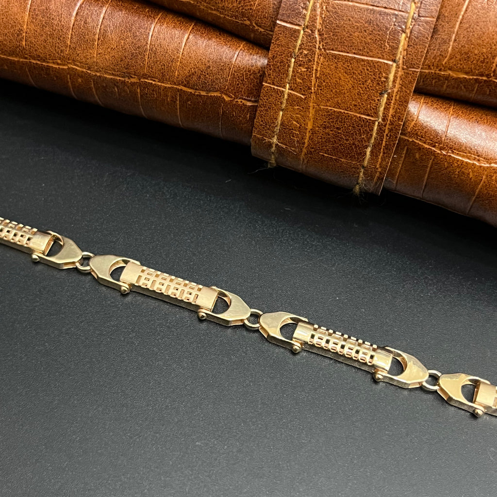 Silver Mens Bracelet Crescent Signature Link Lock Rose Gold 925