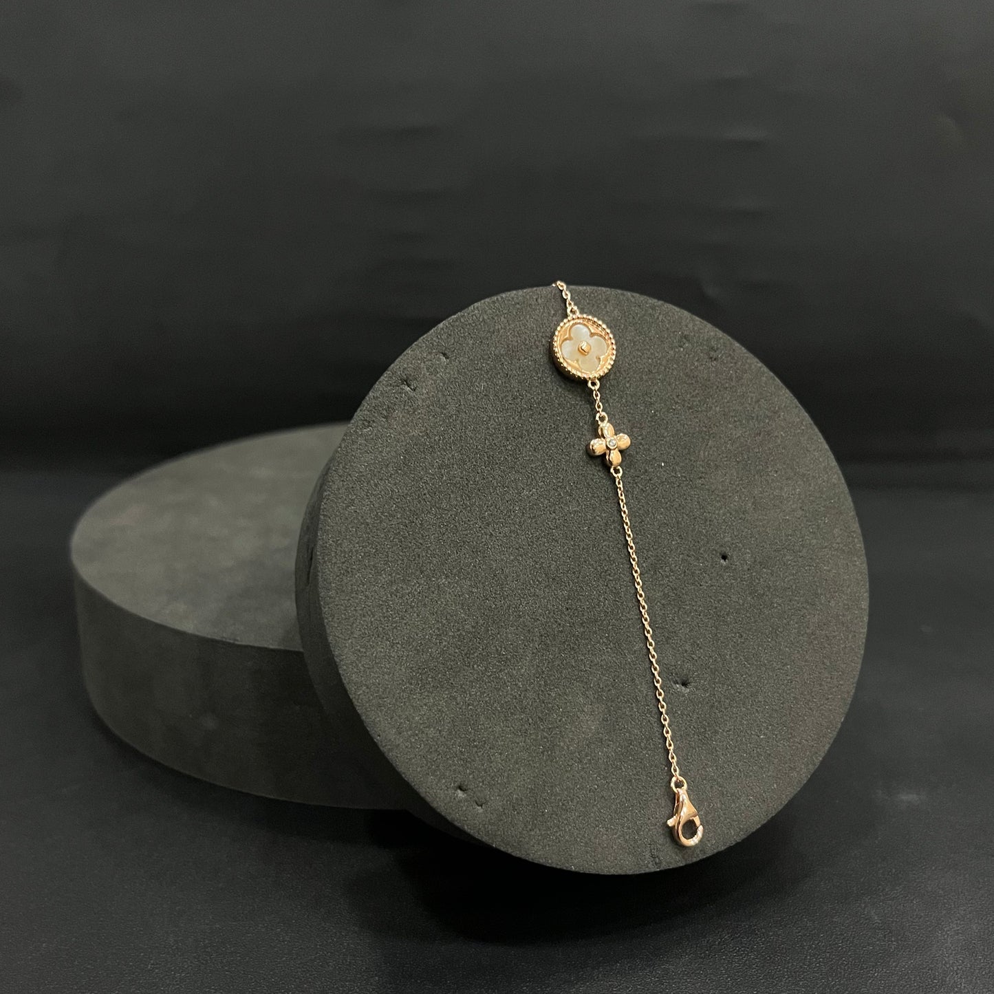 Silver Ladies Bracelet Round Clover Rosegold