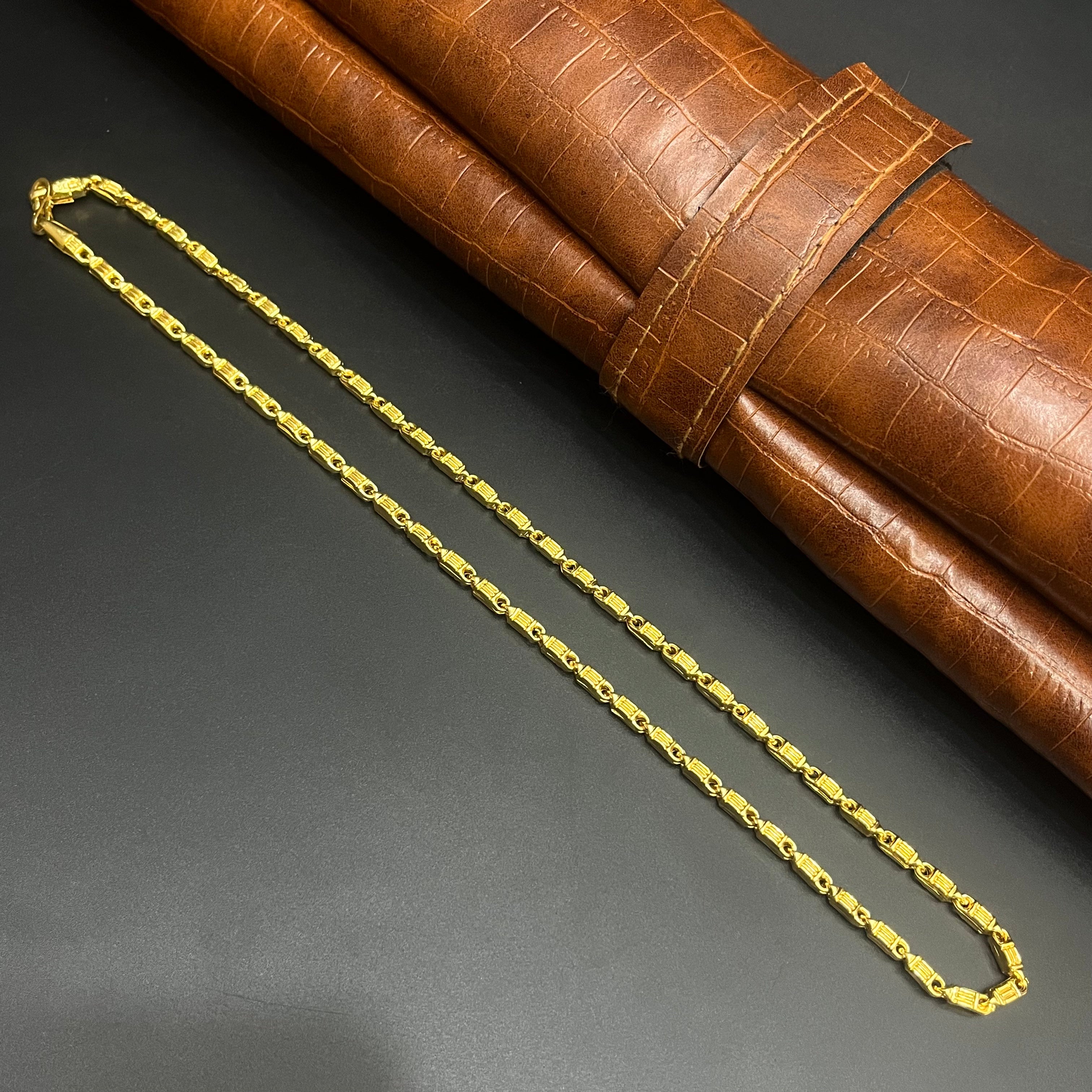 Silver Mens chain Luxury Textured Link Gold Finish 925