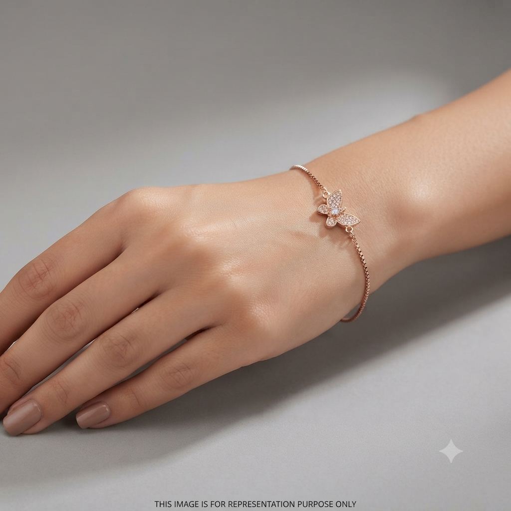 Silver Ladies Bracelet Beautiful Butterfly Rose Gold 925