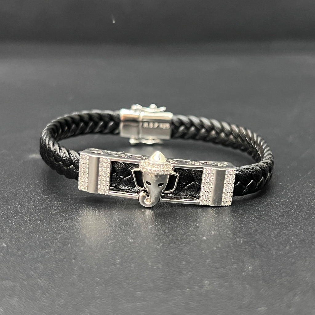 Silver Mens Leather Bands Ganesha