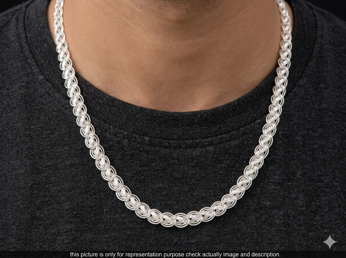 Silver Mens Chain Lotus Cut