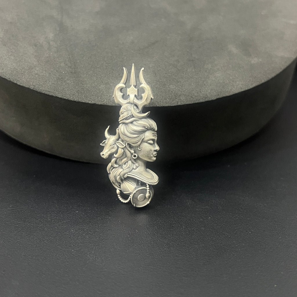 Silver Mens Shiv Trishul Antique Brooch 925