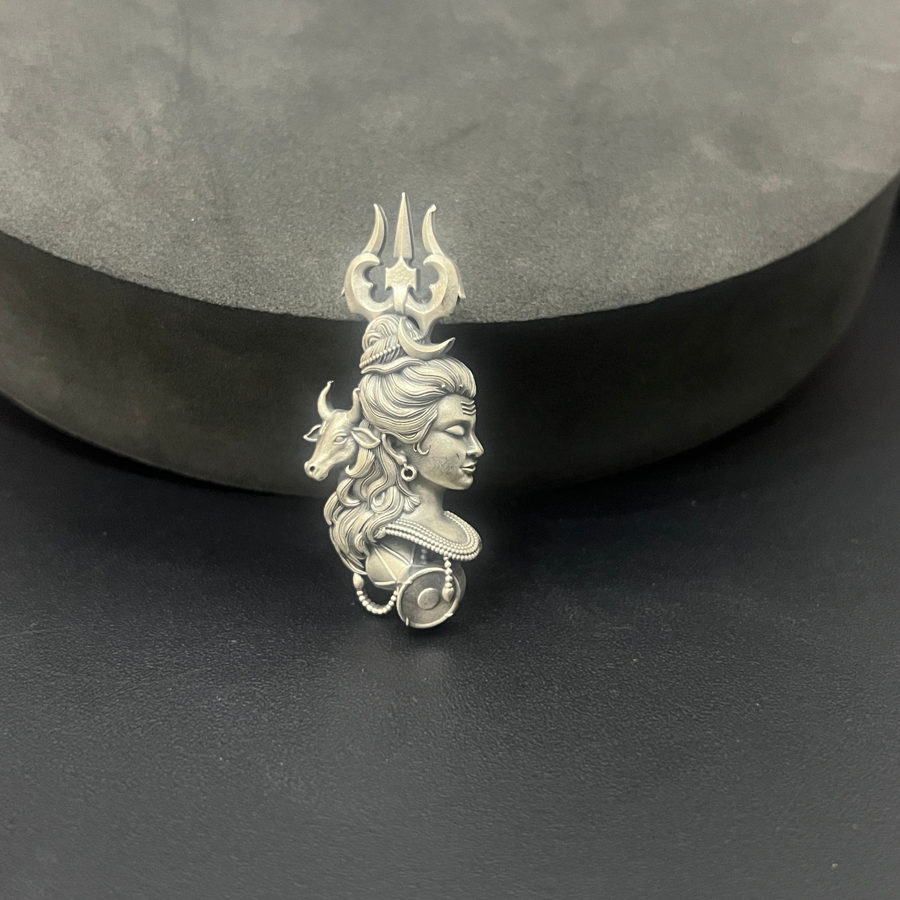 Silver Mens Shiv Trishul Antique Brooch 925