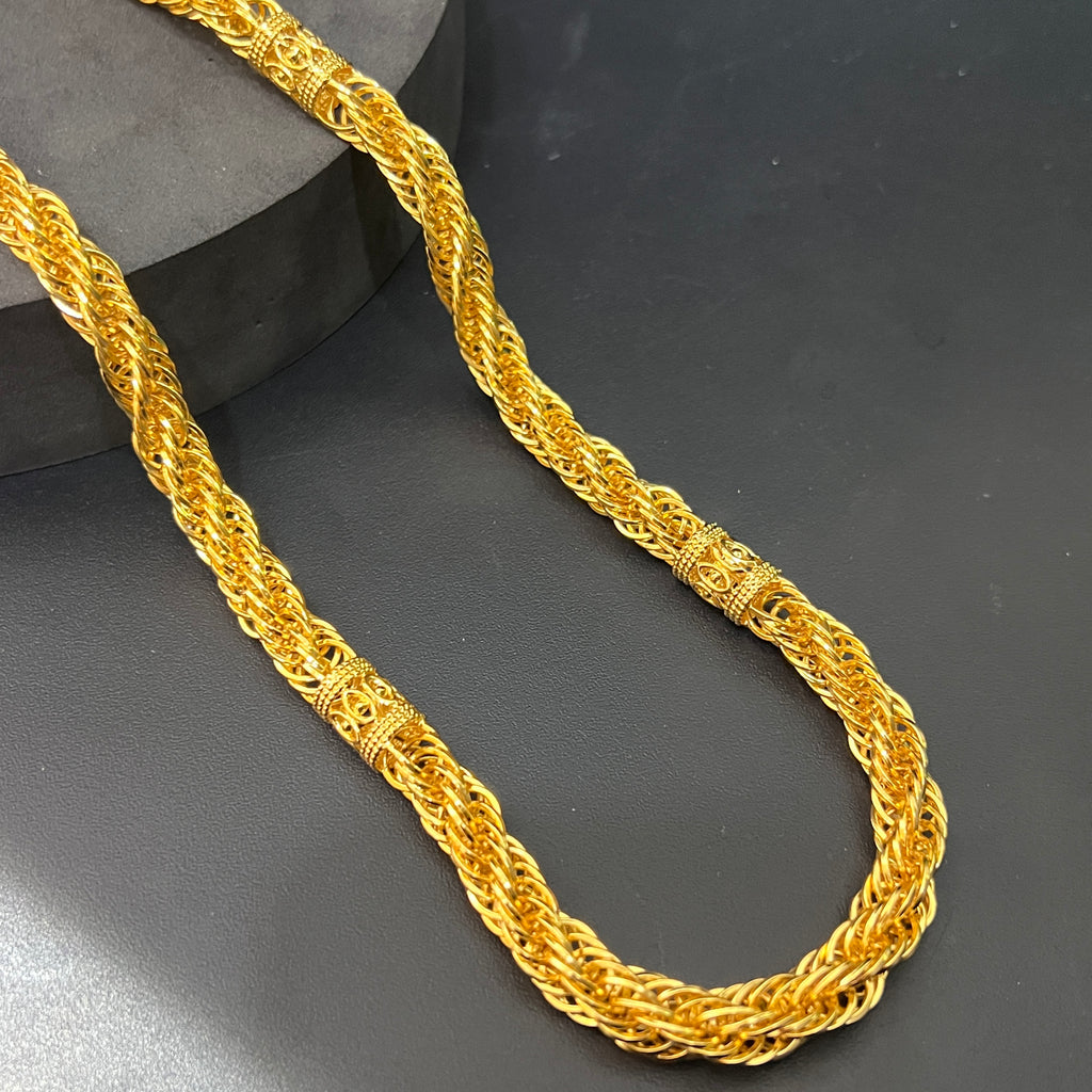 Silver Mens Chain Indo Italian Maharaja Braided Edition Gold Finish 925