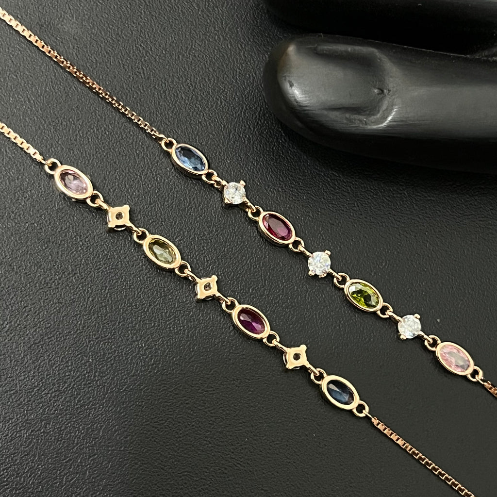 Silver Ladies Anklet Multi Crystal Rosegold 925