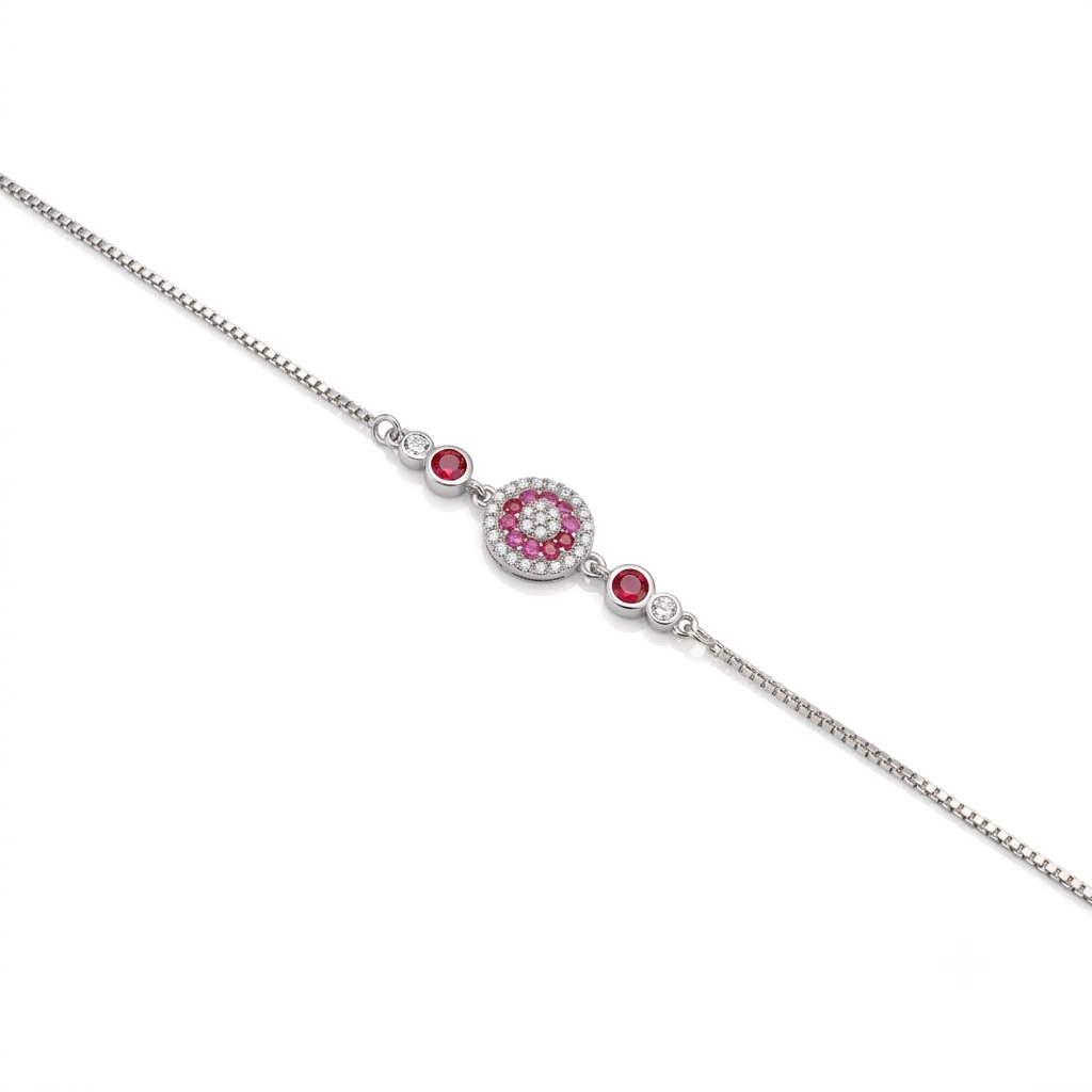 Silver Ladies Bracelet Royal Pink Stone Link 925