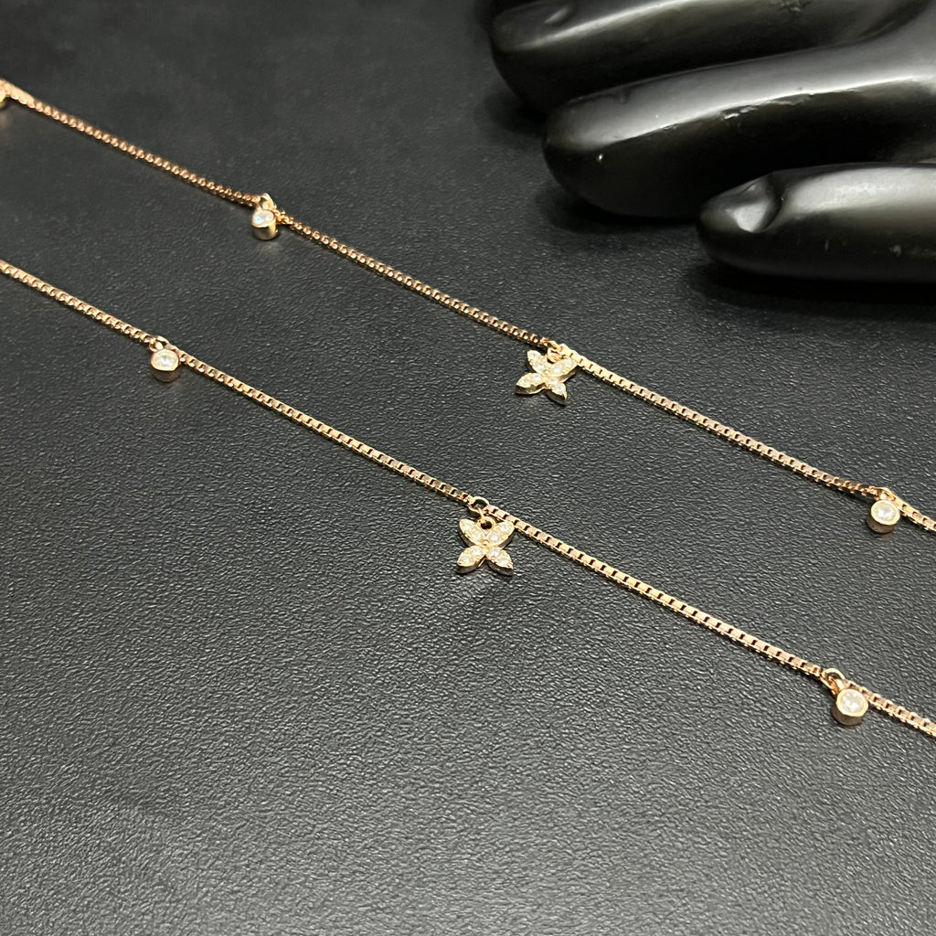 Silver Ladies Anklet Butterfly Grace White Stone Rose Gold 925