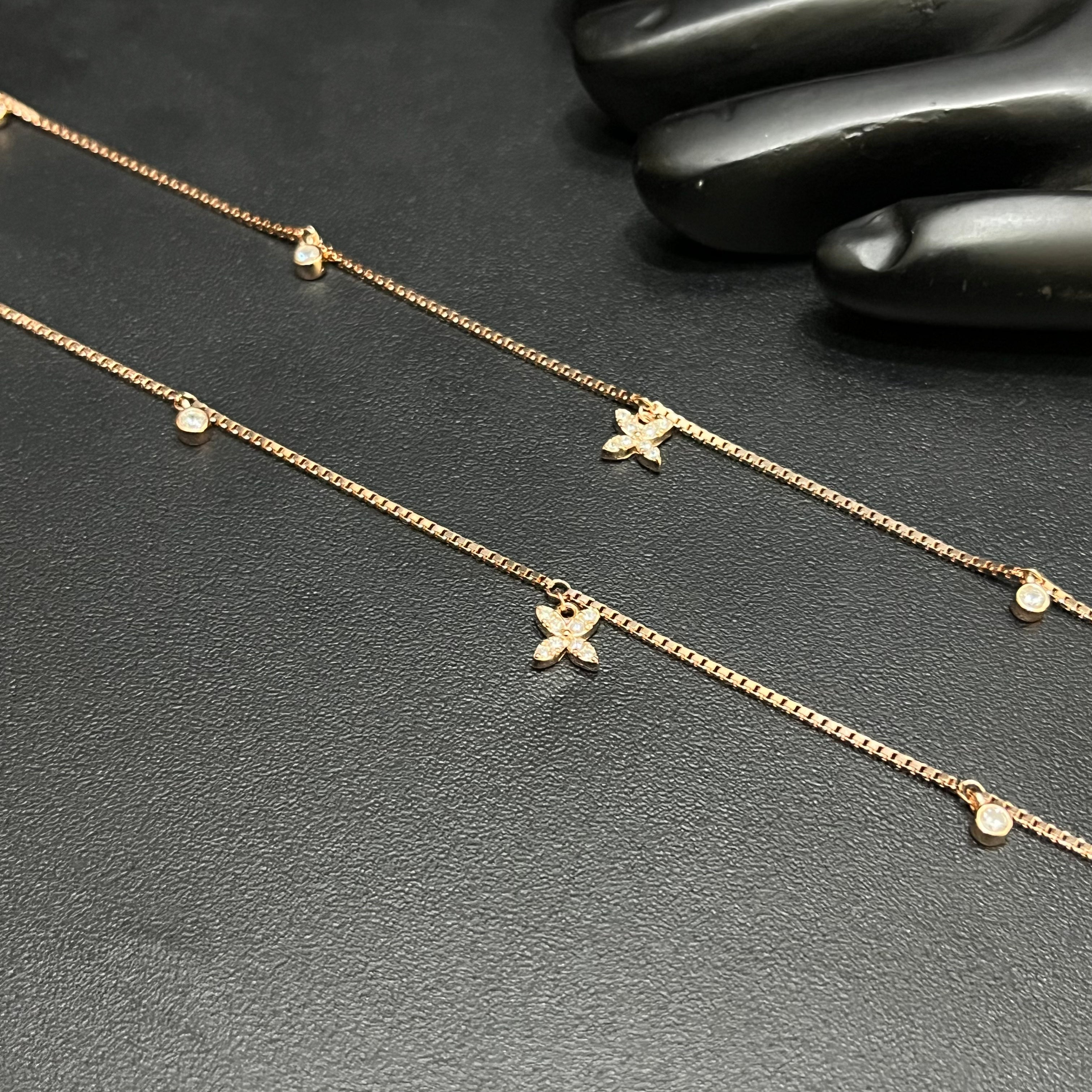 Silver Ladies Anklet Butterfly Grace White Stone Rose Gold 925