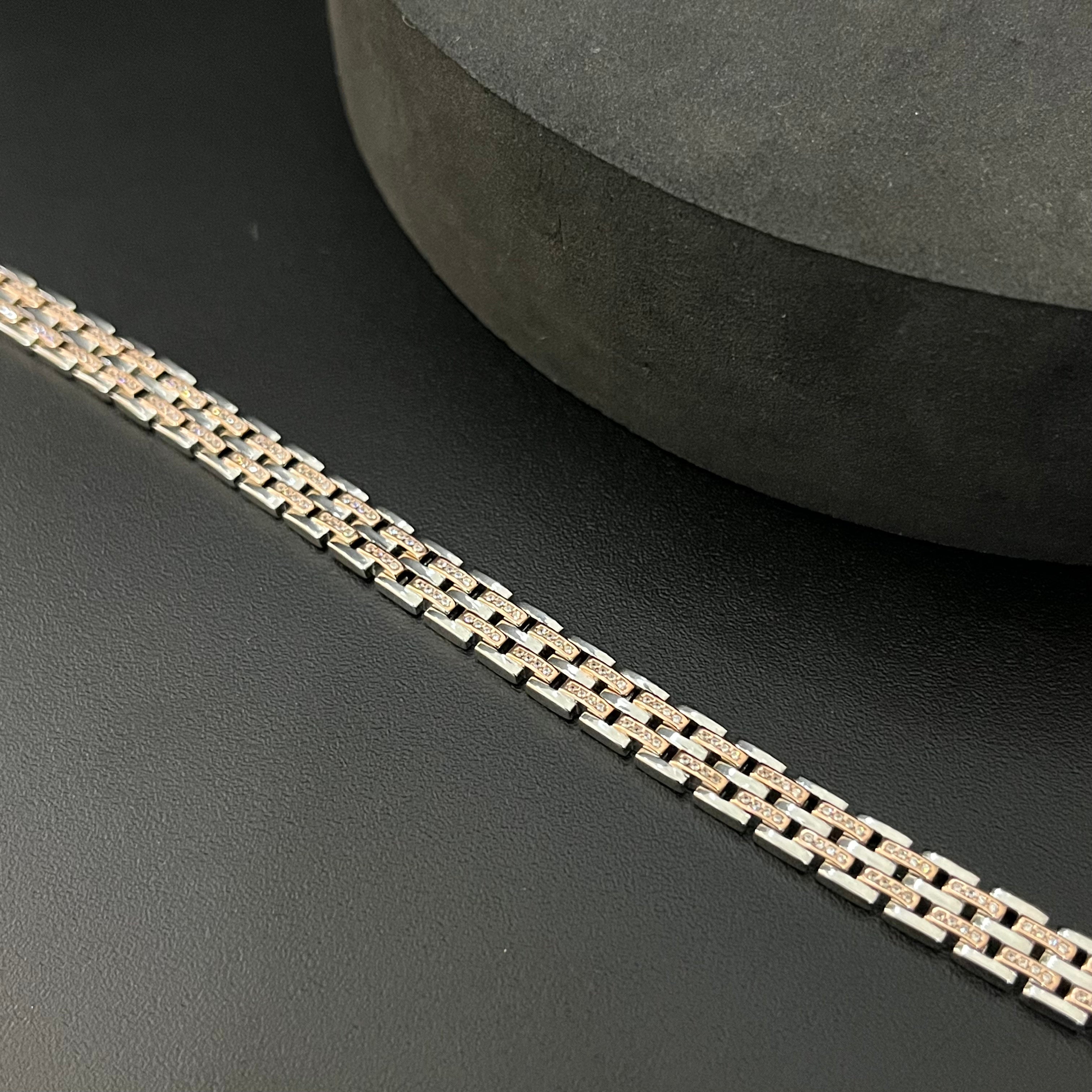 Silver Mens Bracelet Center Two Line