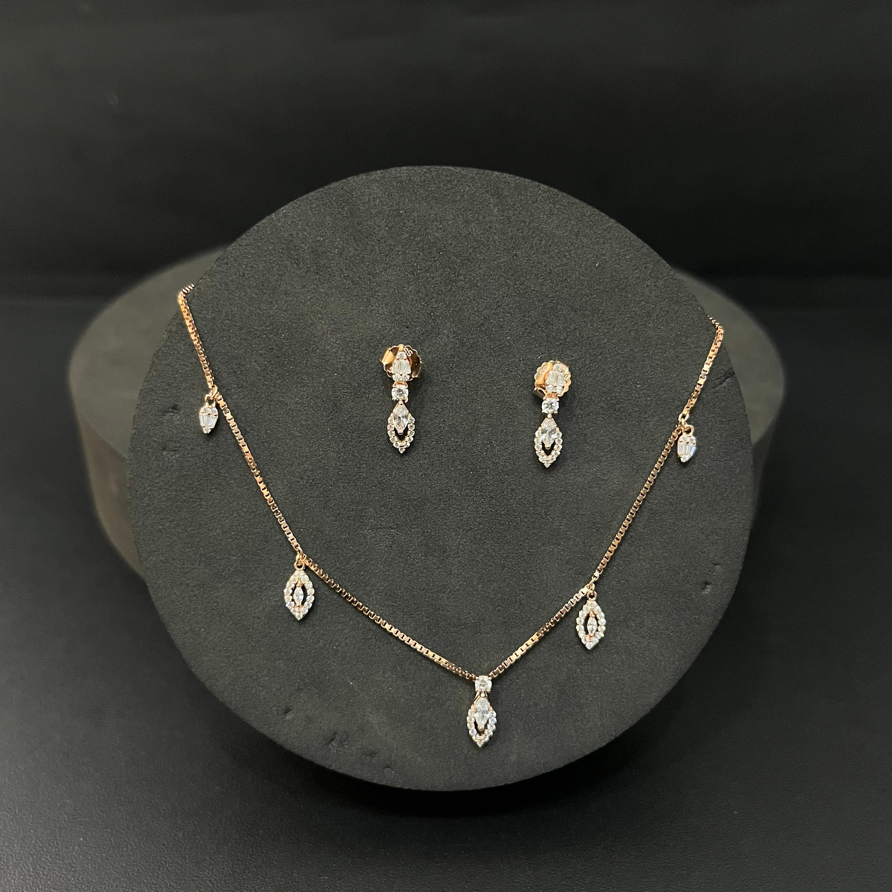 Silver Ladies Pendant Chain & Stud Set Hanging Drops Rosegold