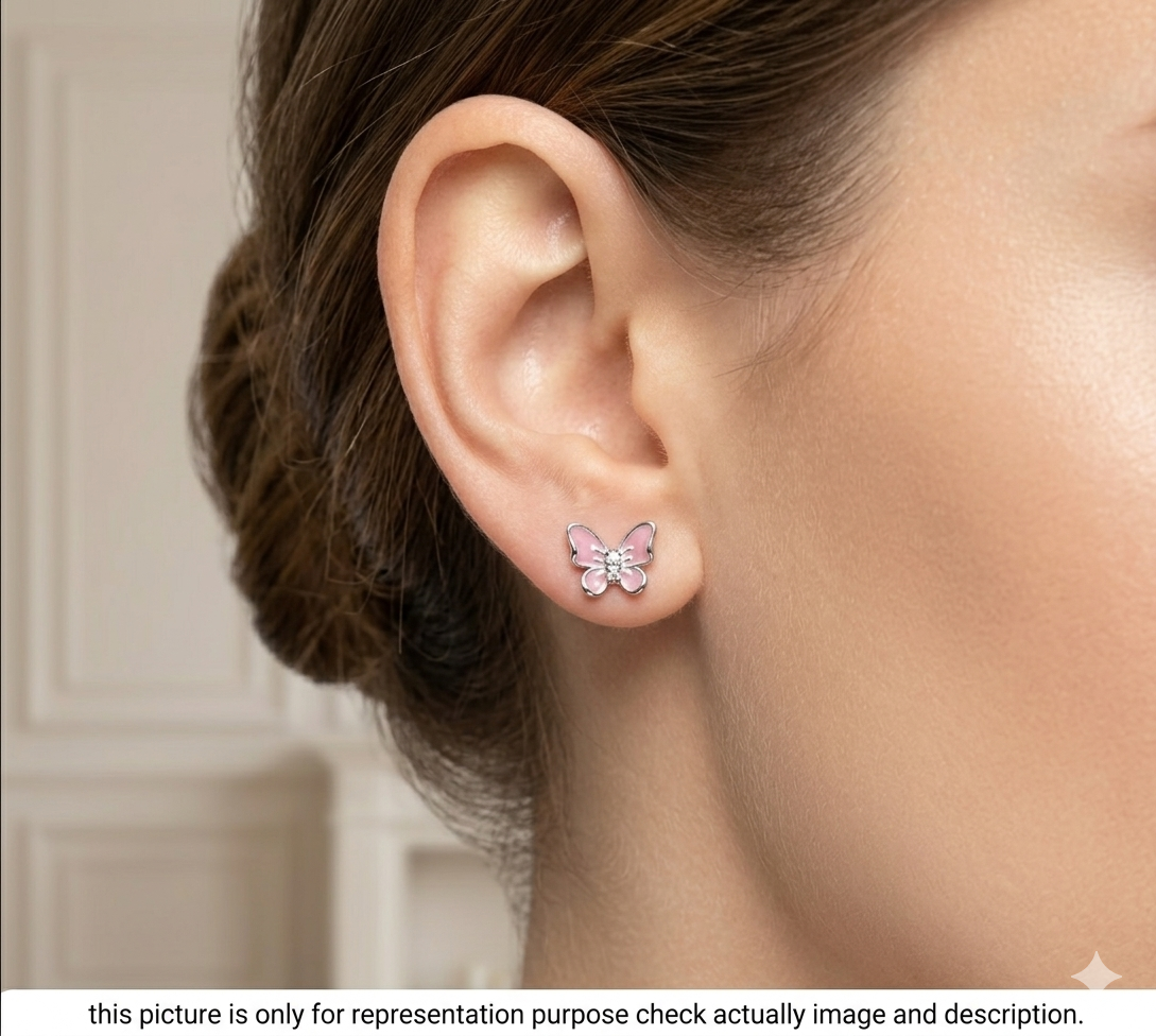 Silver Ladies Stud Butterfly Pink SS 925