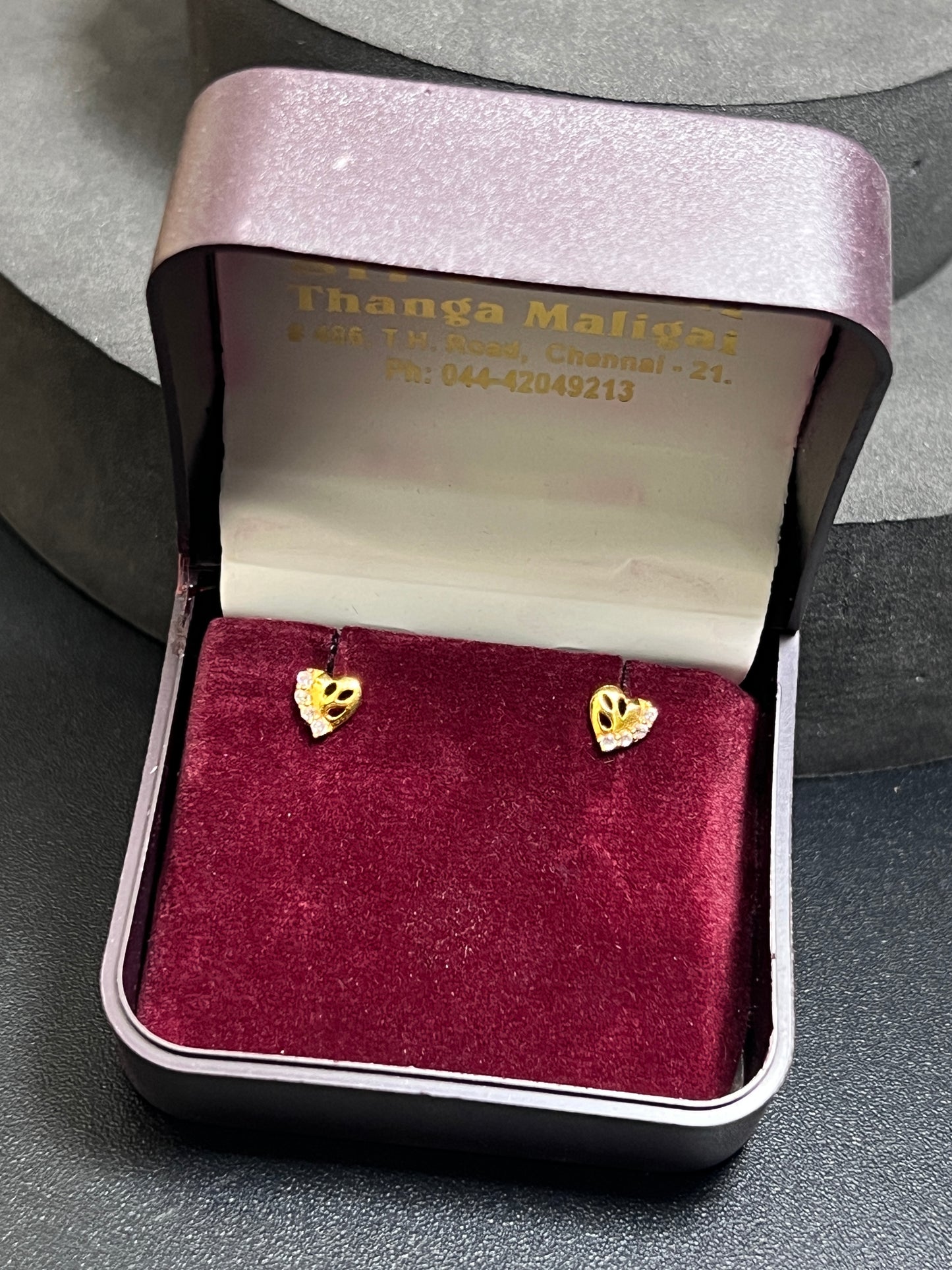 Gold Studs Heart & White Stone