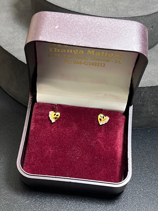 Gold Studs Heart & White Stone