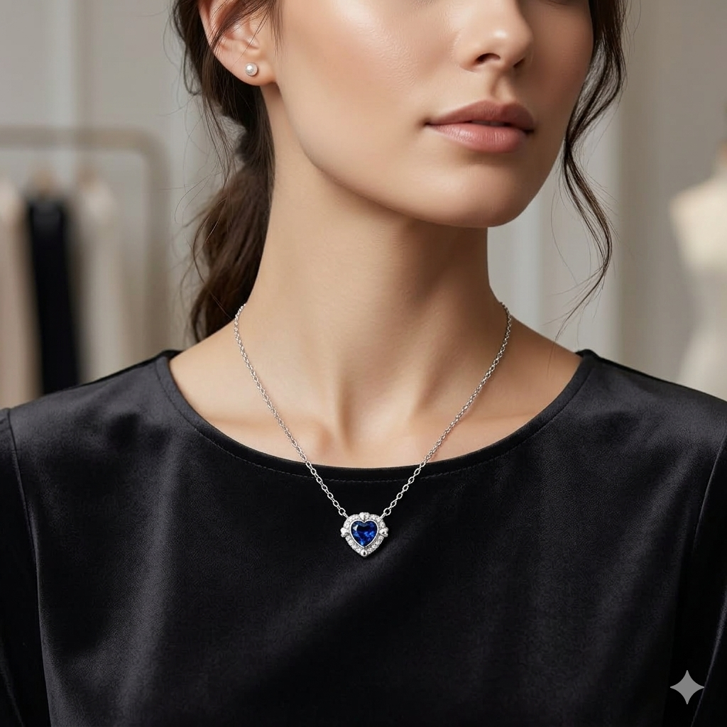 Silver Ladies Chain Blue Heartz Cz