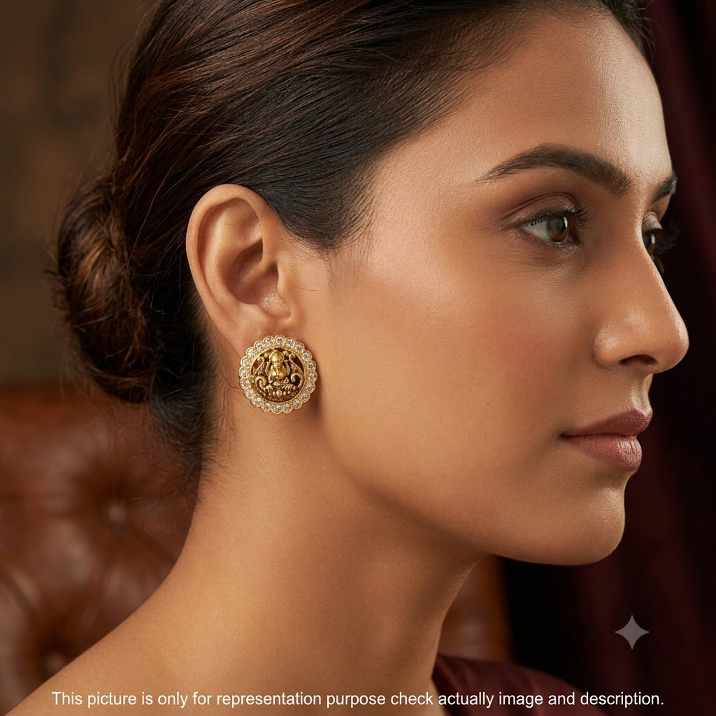 Silver Stud Round lakshmi  Antique Gold Finsihed 925 3