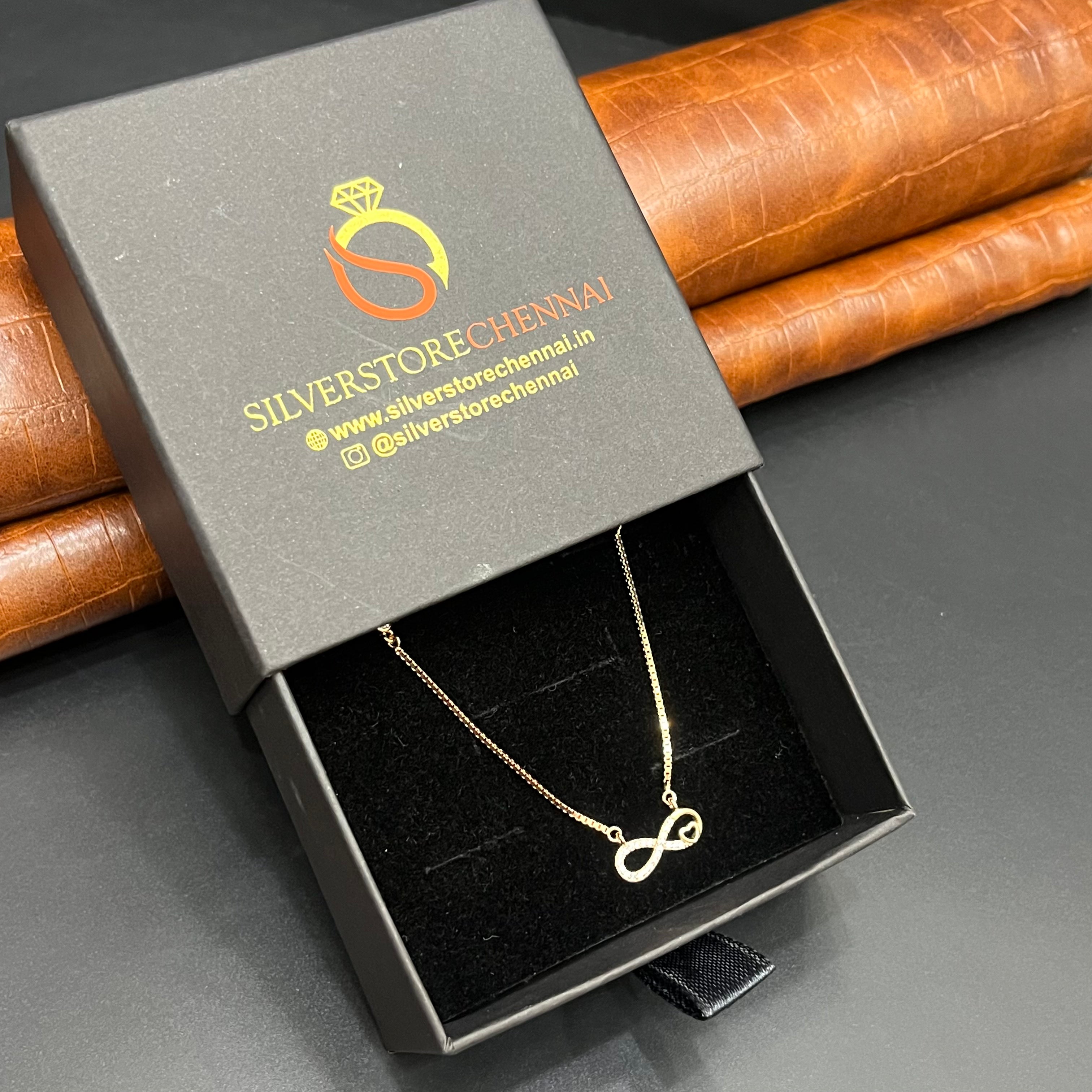 Silver Ladies Chain And Pendant Set Infinity Edition Rose Gold M01 925