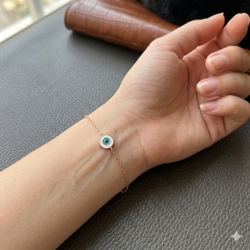 Silver Ladies Bracelet Evil Eye Rosegold