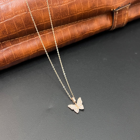 Silver Ladies Pendant Chain Butterfly Stones