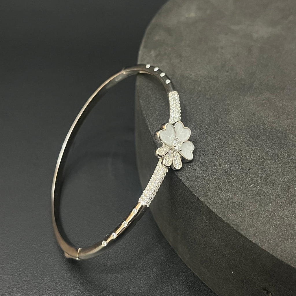 Silver Ladies Kada Flower White